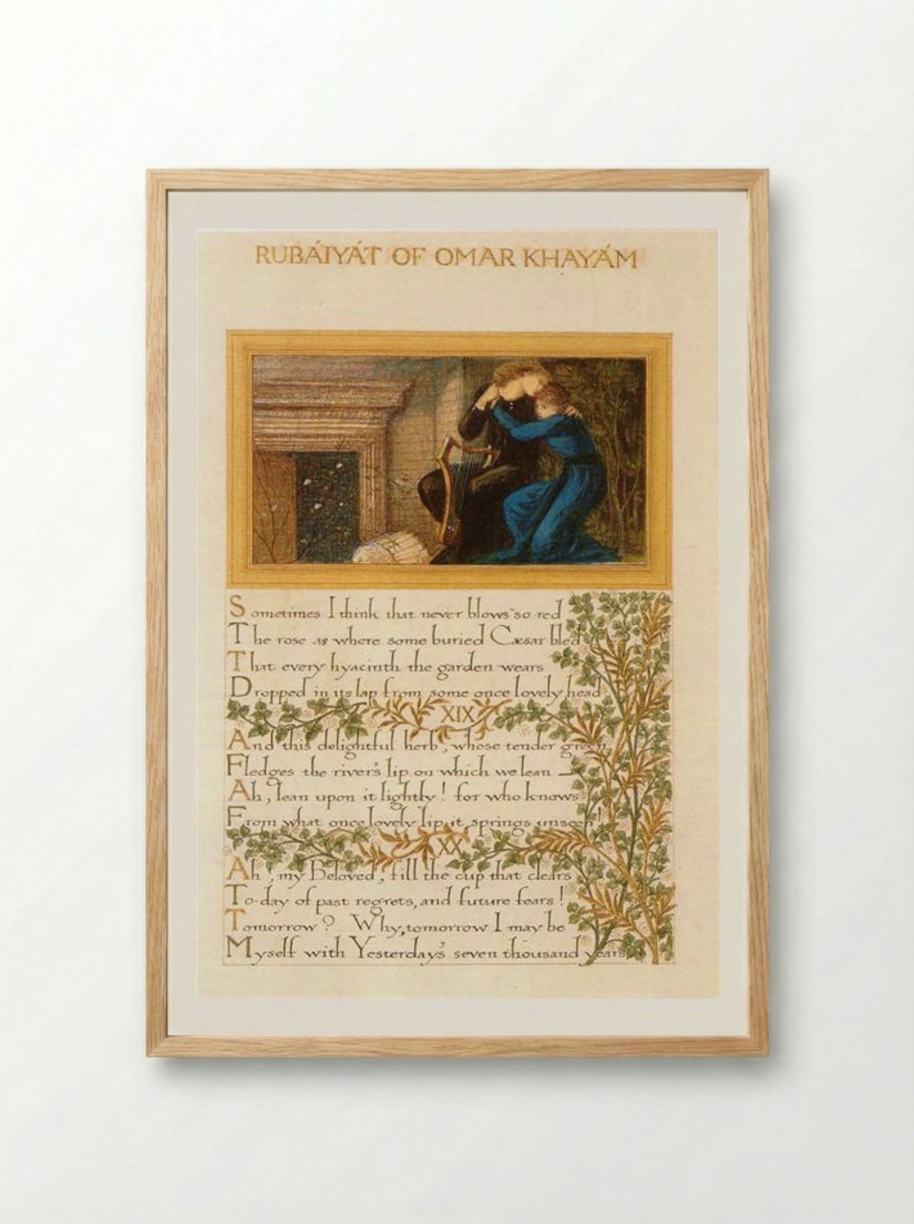The Rubaiyat of Omar Khayyam, text and decoration by Morris with illustrations by Burne-Jones - William Morris - Framed Print Wood