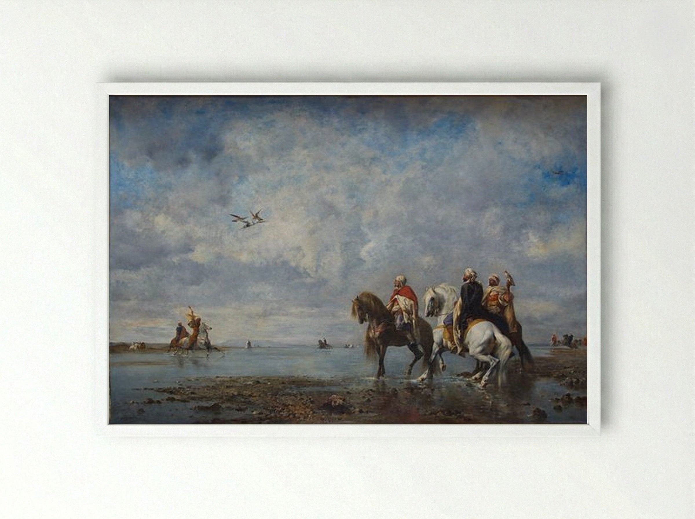 The Heron Hunt - Eugène Fromentin - Framed Print White