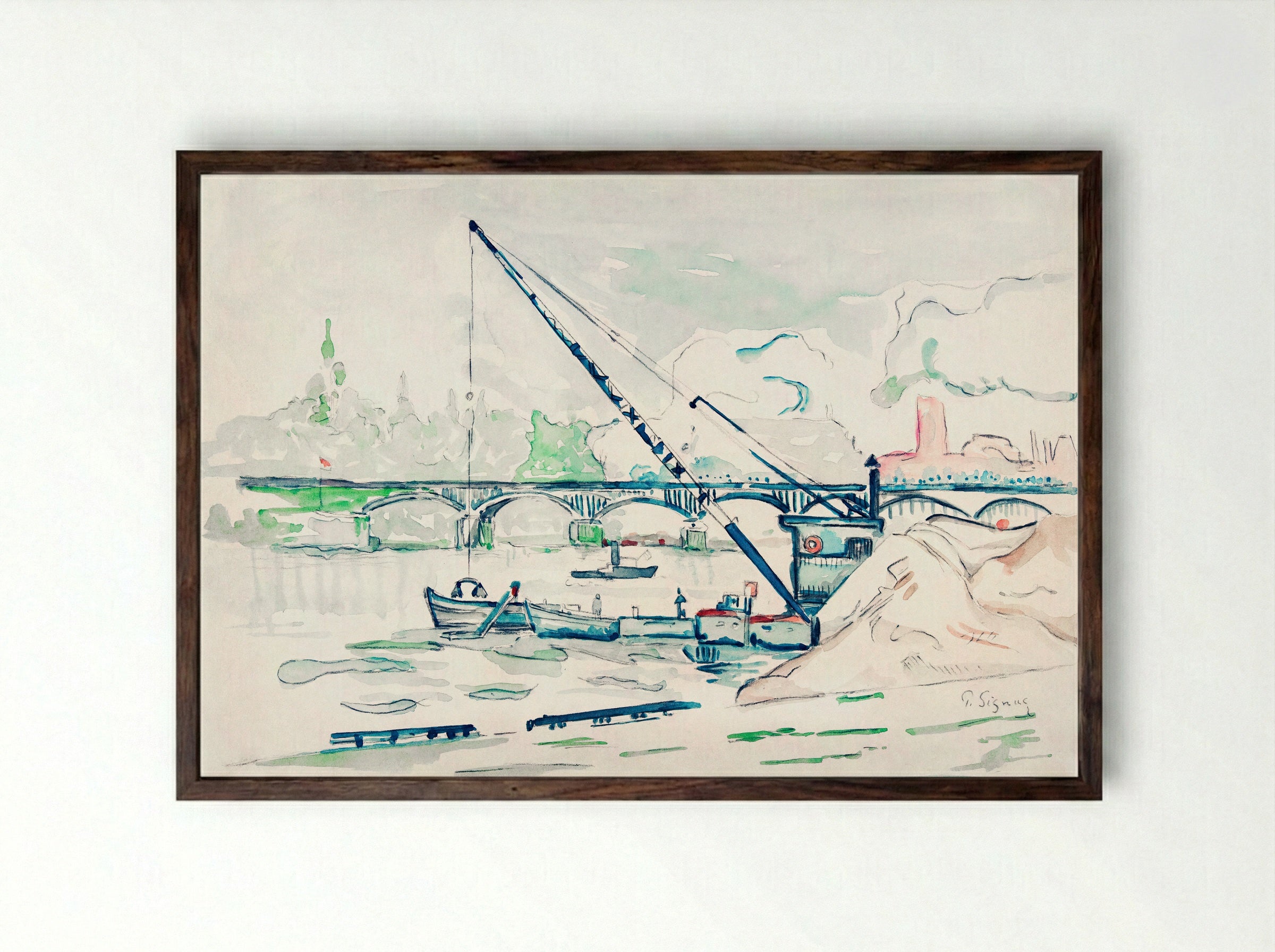 Le Pont des Arts - Paul Signac - Framed Print Dark Wood