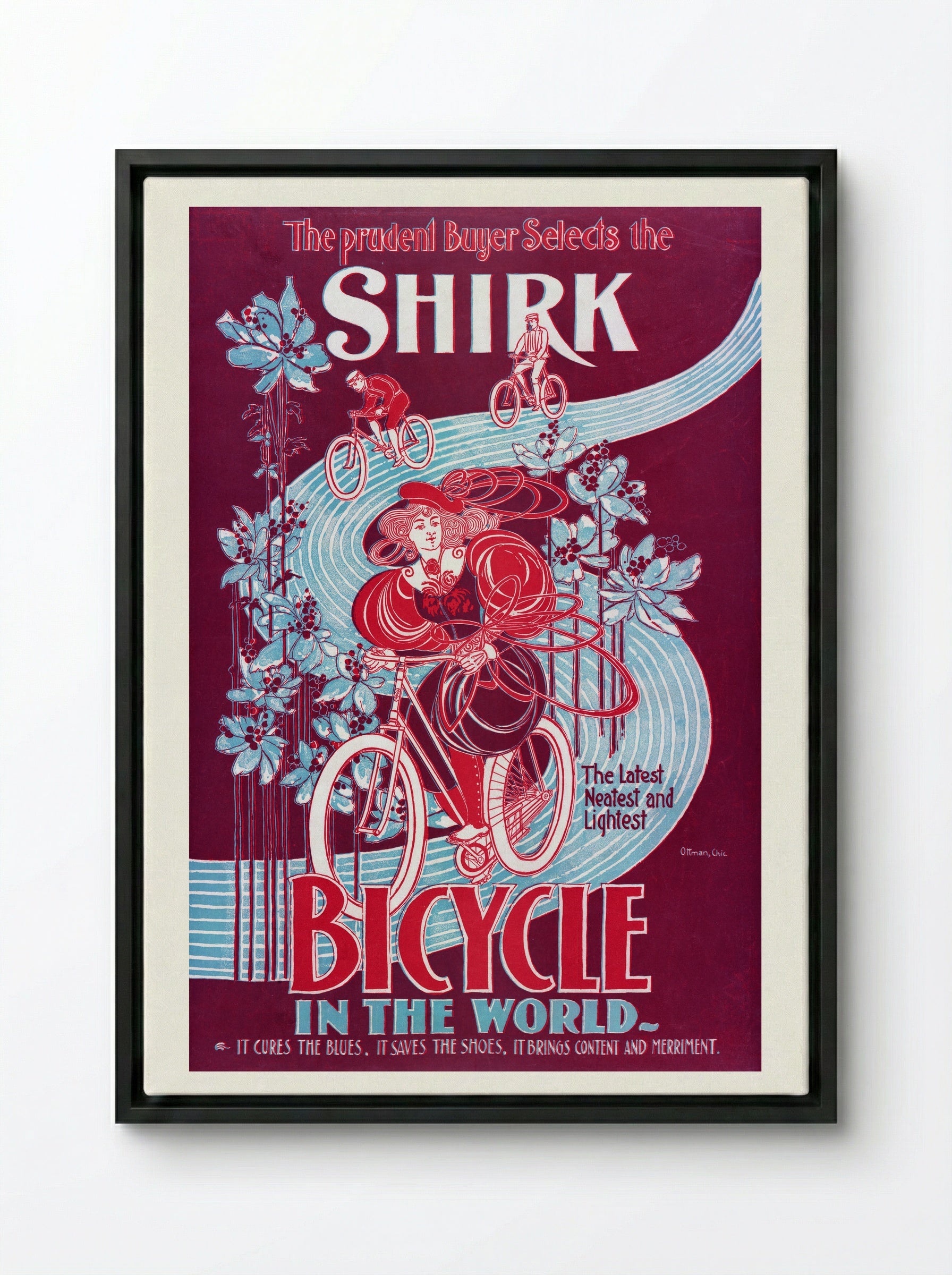 The Prudent Buyer Selects the Shirk Bicycle - Ottmann Lith. Co. - Framed Canvas Black