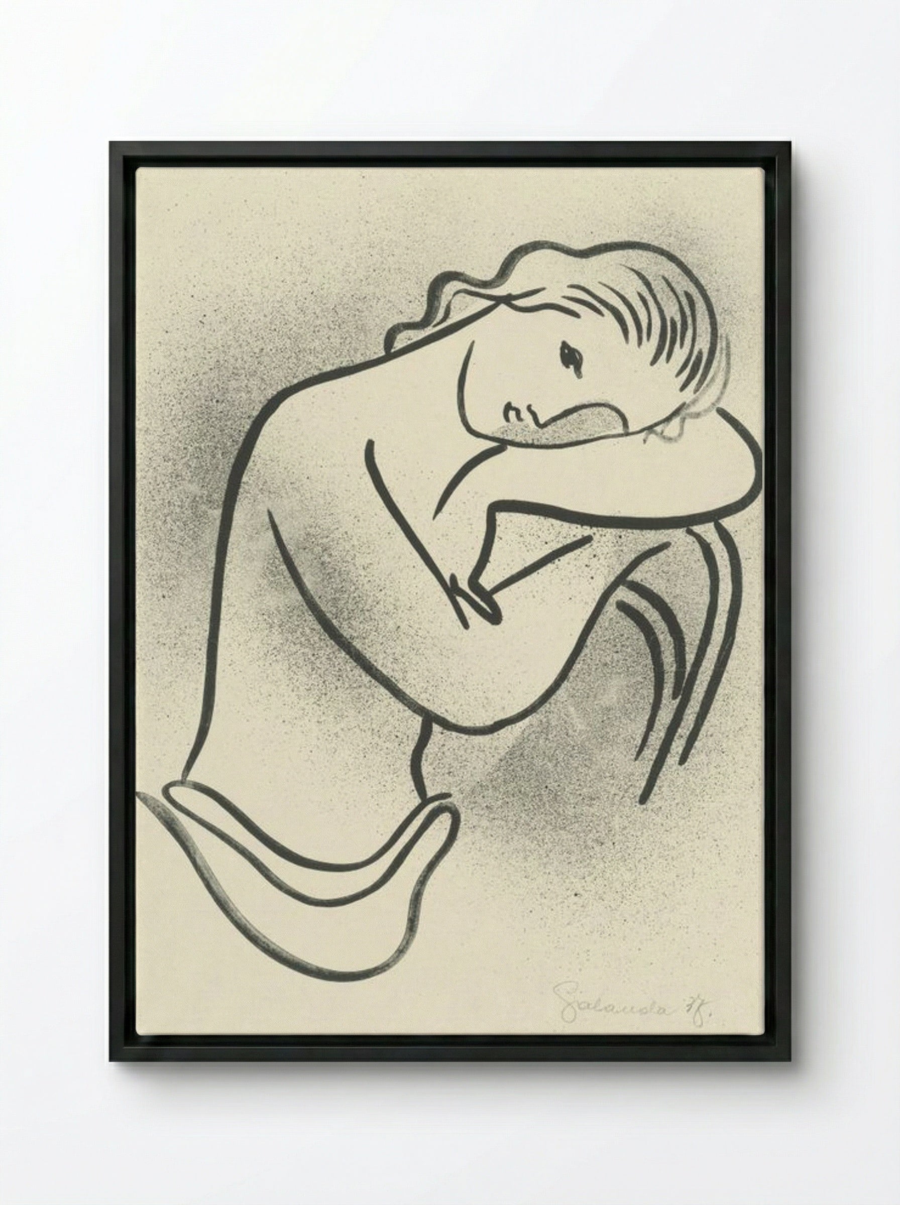 Reclining Nude (Woman Resting on Arms) - Mikuláš Galanda - Framed Canvas Black