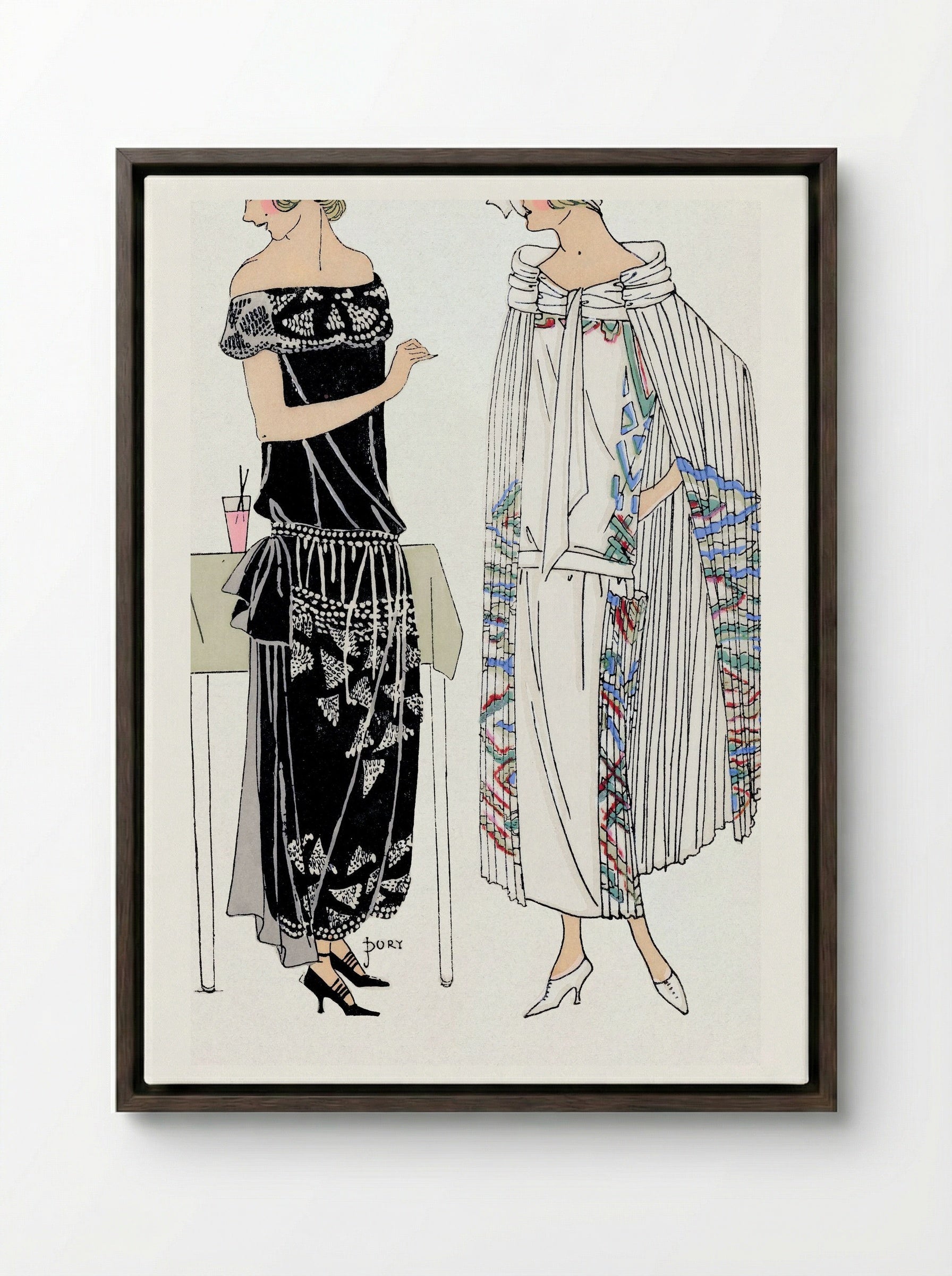 Fashion Plate from Très Parisien, No. 3 - Georges Dory - Framed Canvas Dark Wood