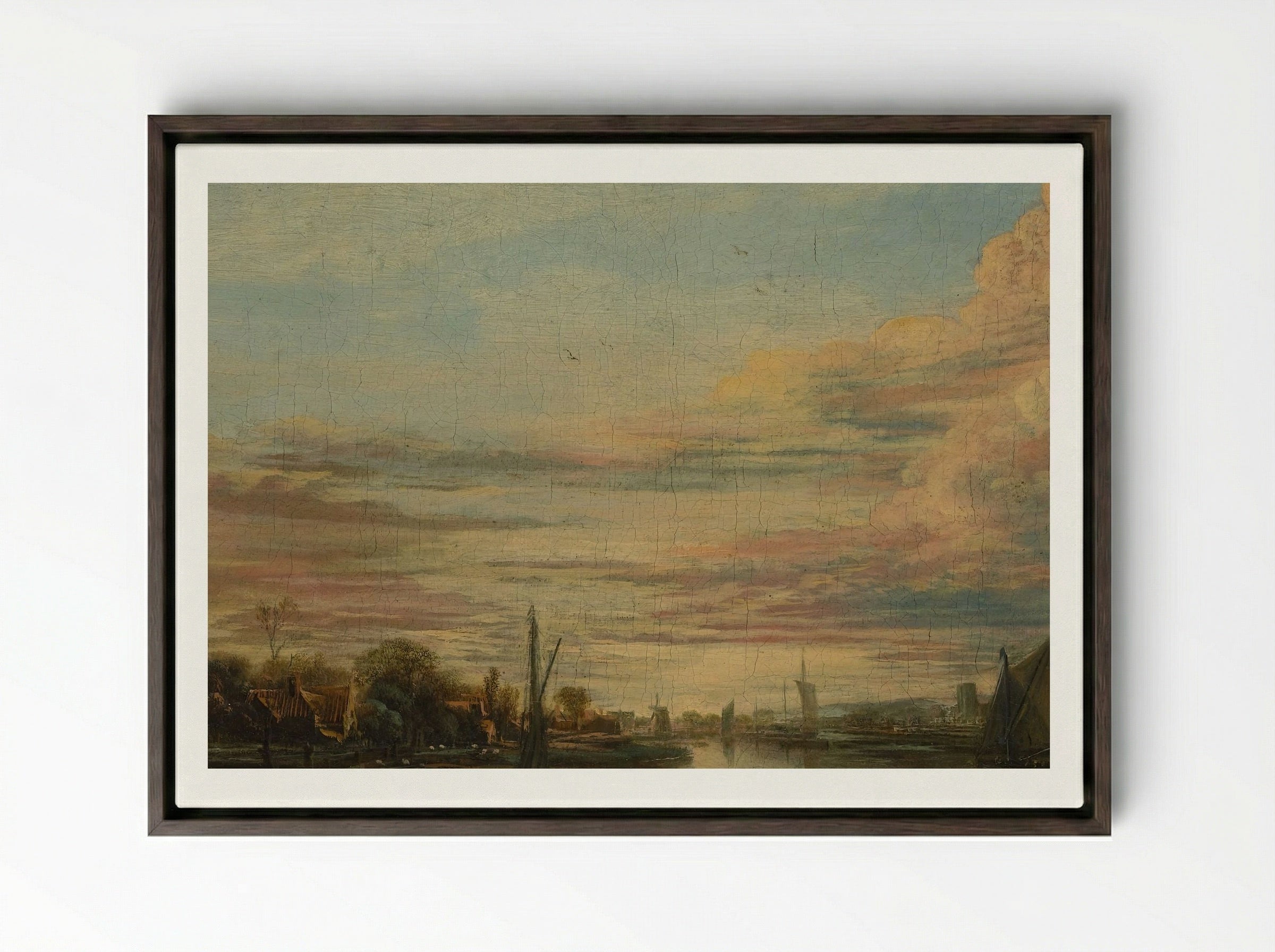 Landscape at Sunset - Aert van der Neer - Framed Canvas Dark Wood