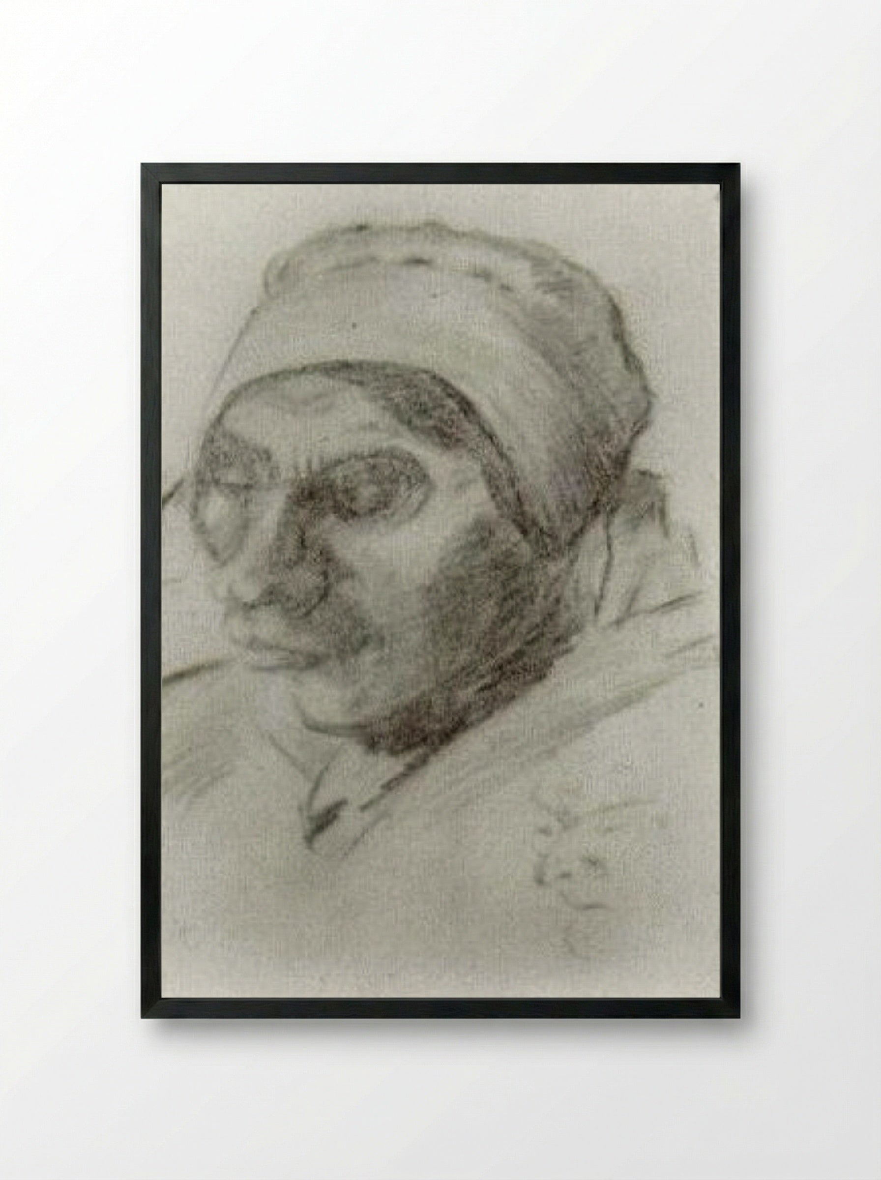 Head of a Peasant Woman with Dark Cap - Vincent van Gogh - Framed Print Black