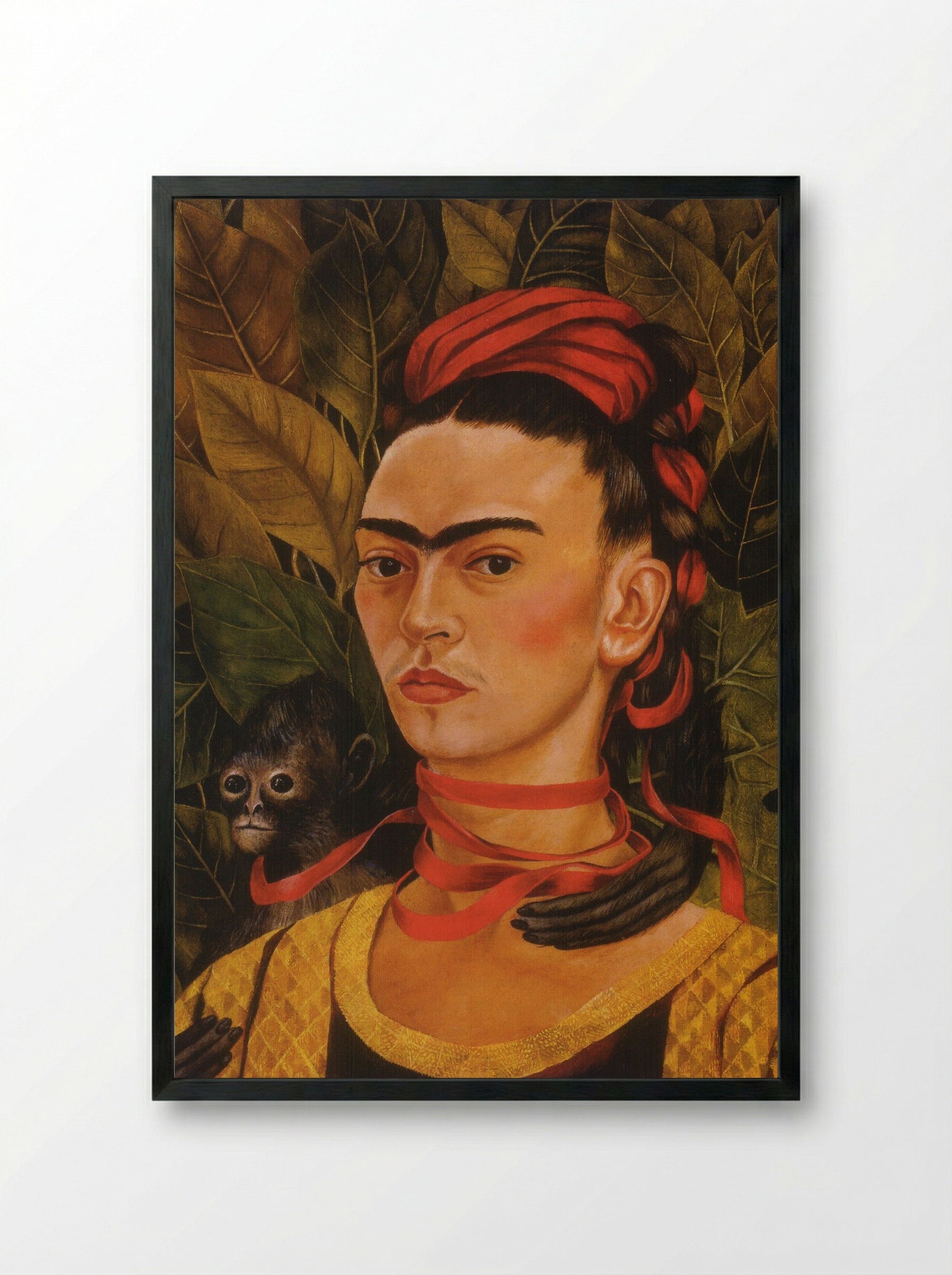 Self-Portrait with Monkey - Frida Kahlo - Framed Print Black