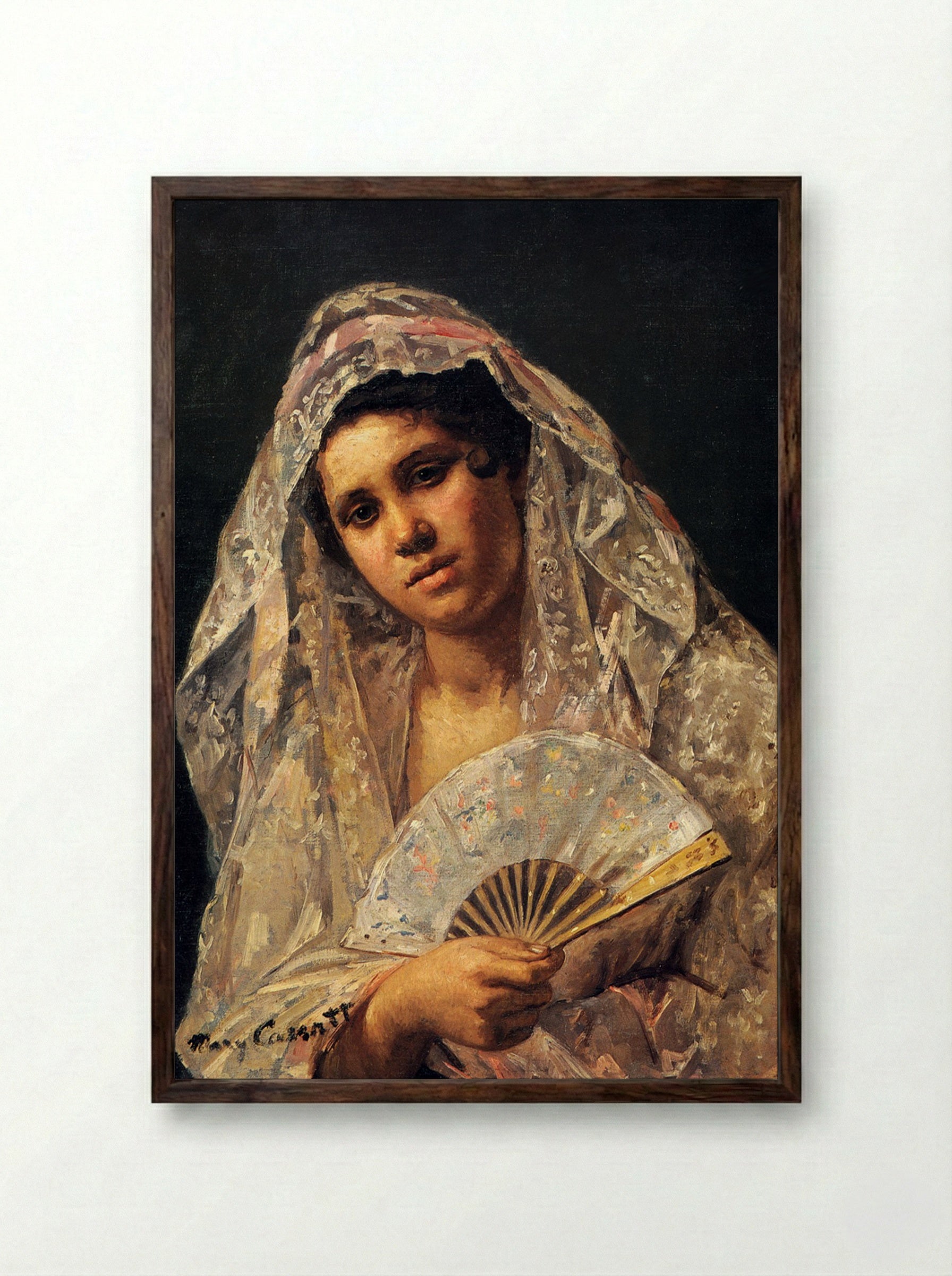 Spanish Dancer Wearing a Lace Mantilla - Mary Cassatt - Framed Print Dark Wood