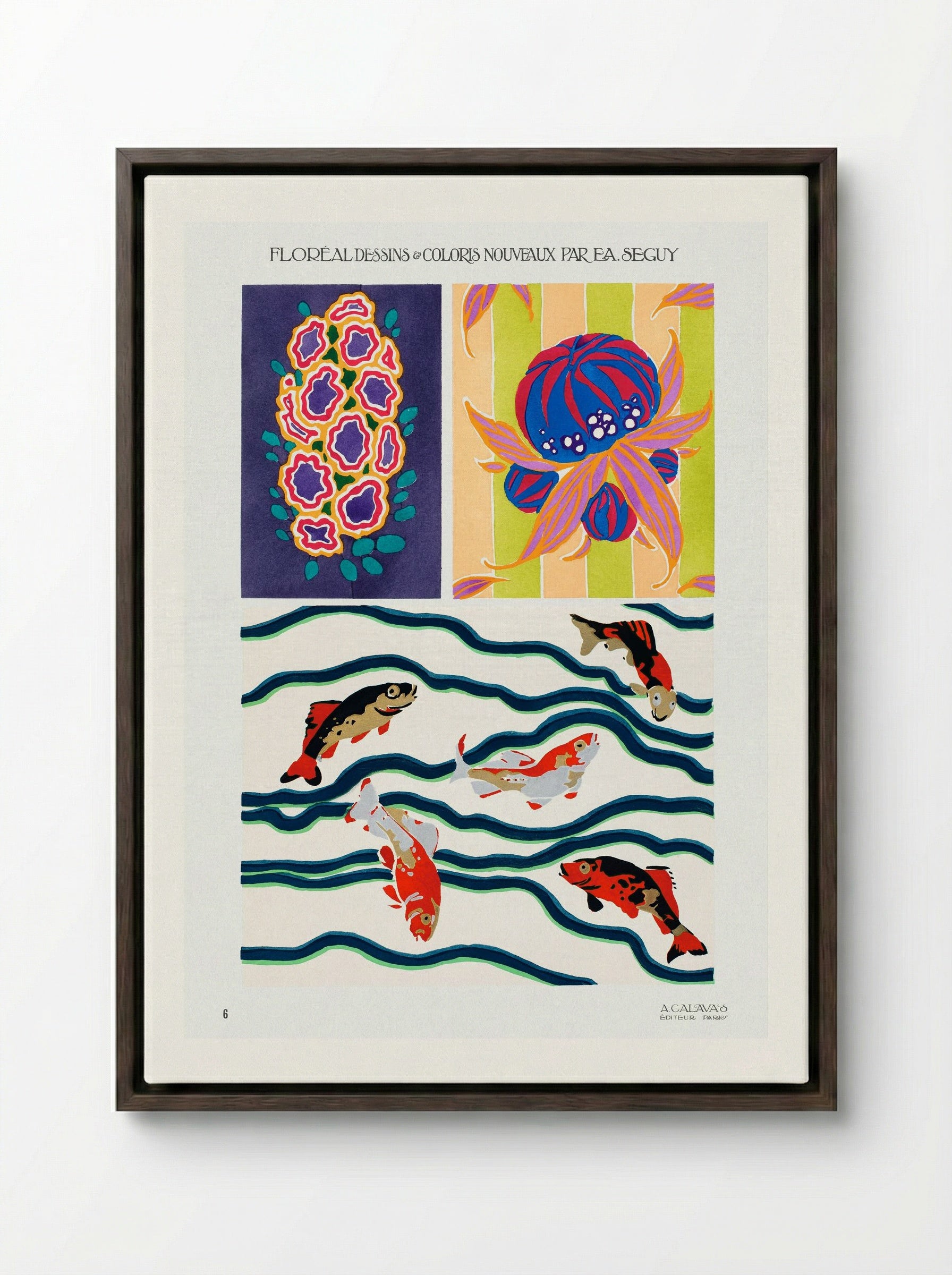 Floréal Dessins et Coloris Nouveaux - Émile-Allain Séguy - Framed Canvas Dark Wood