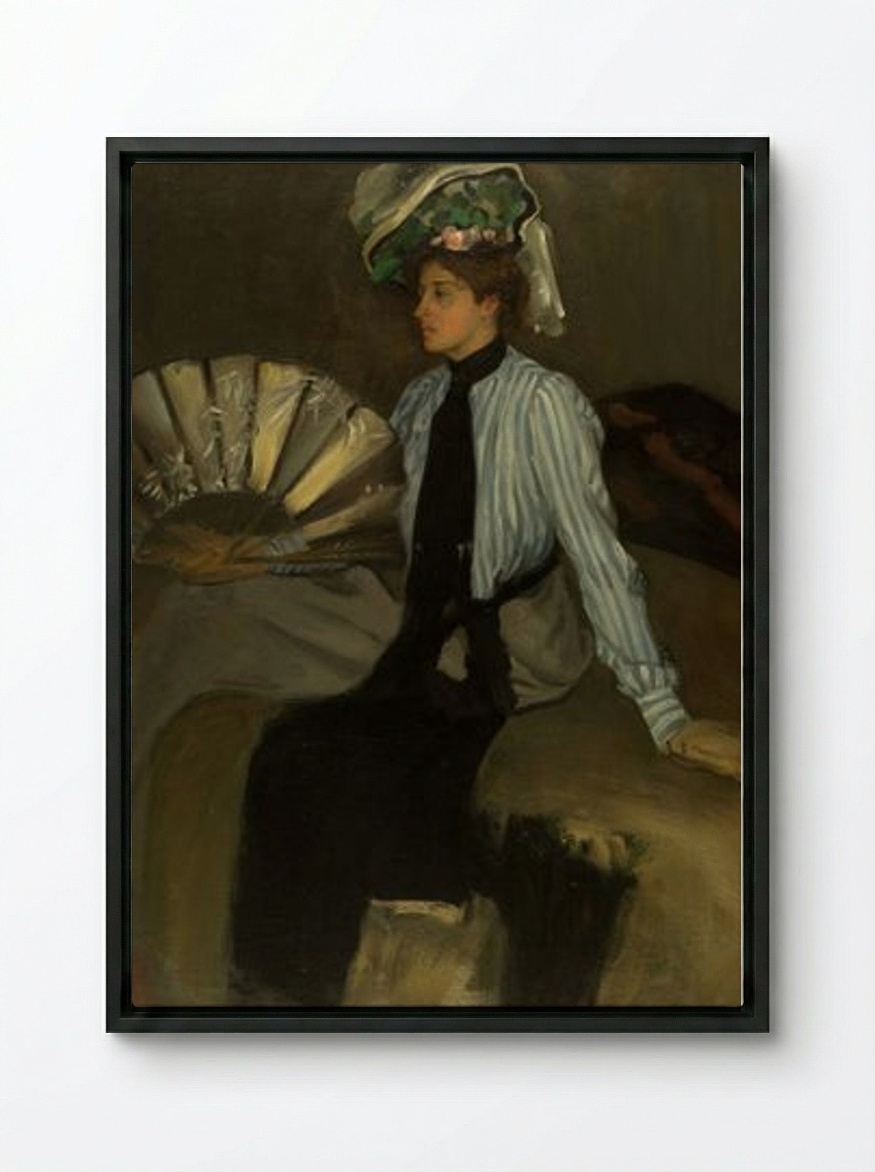 Young Woman with Fan - Alfred Henry Maurer - Framed Canvas Black
