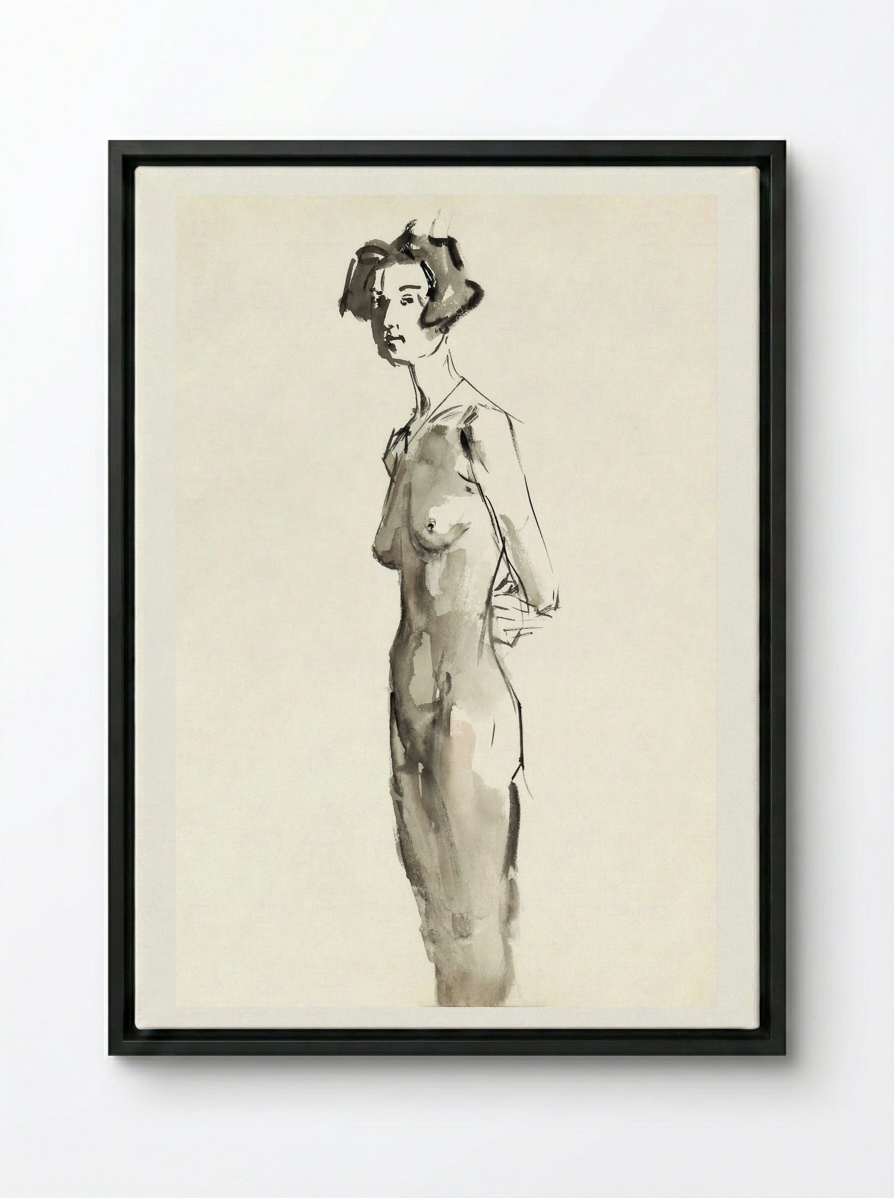Standing Female Nude - Isaac Israels - Framed Canvas Black