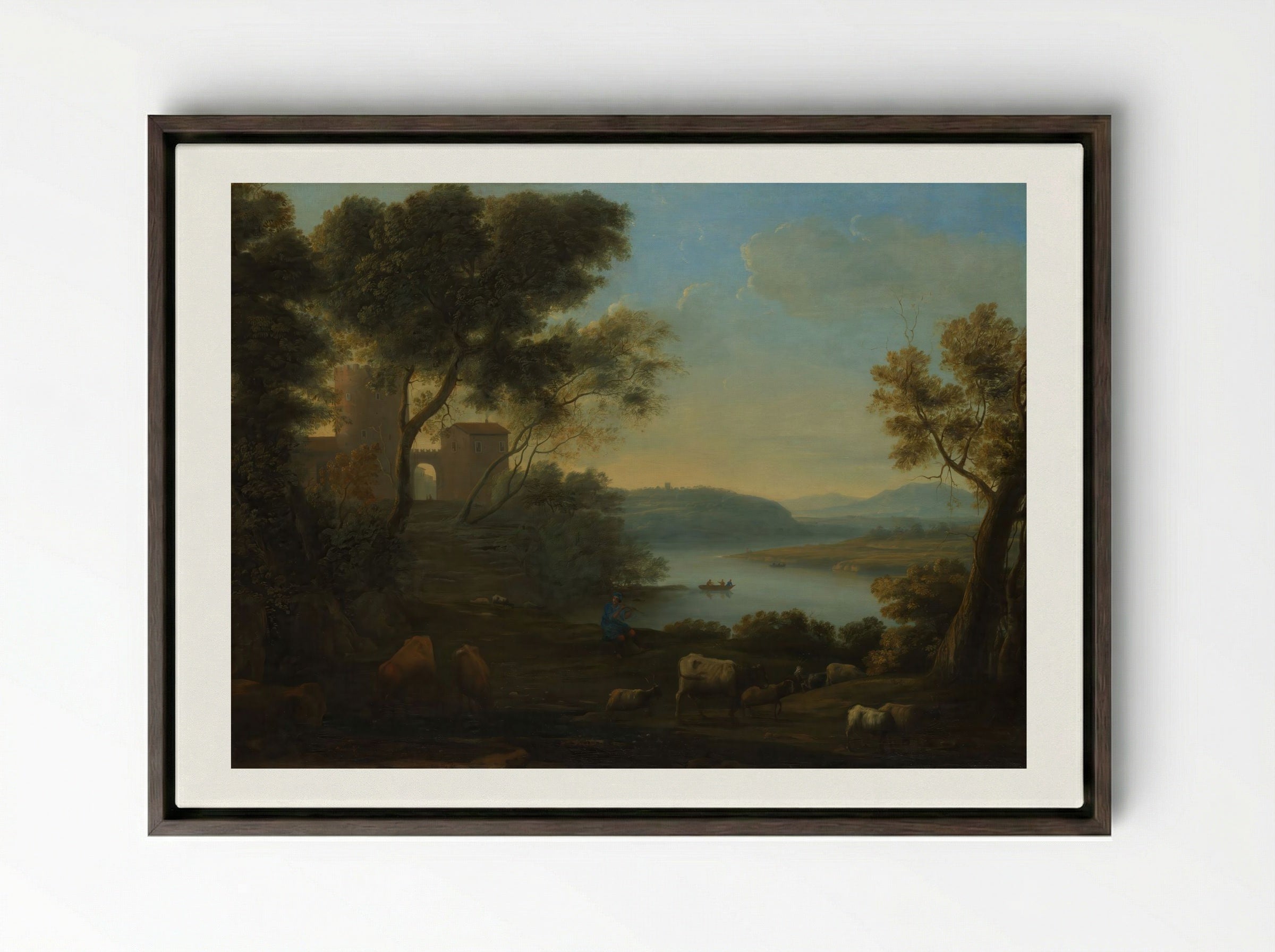 Pastoral Landscape, The Roman Campagna - Claude Lorrain - Framed Canvas Dark Wood