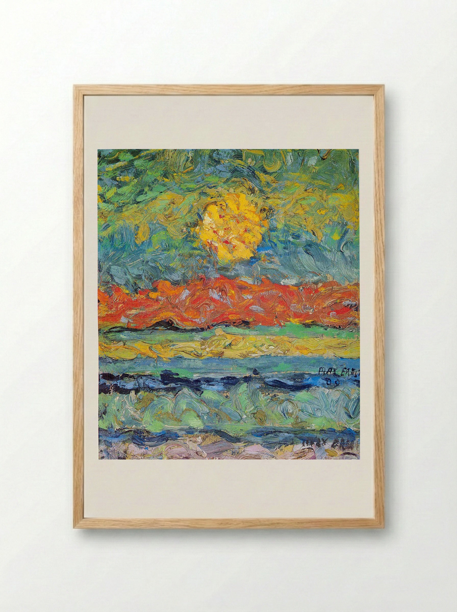 Landscape with Sun - Max Fahrenkrug - Framed Print Wood