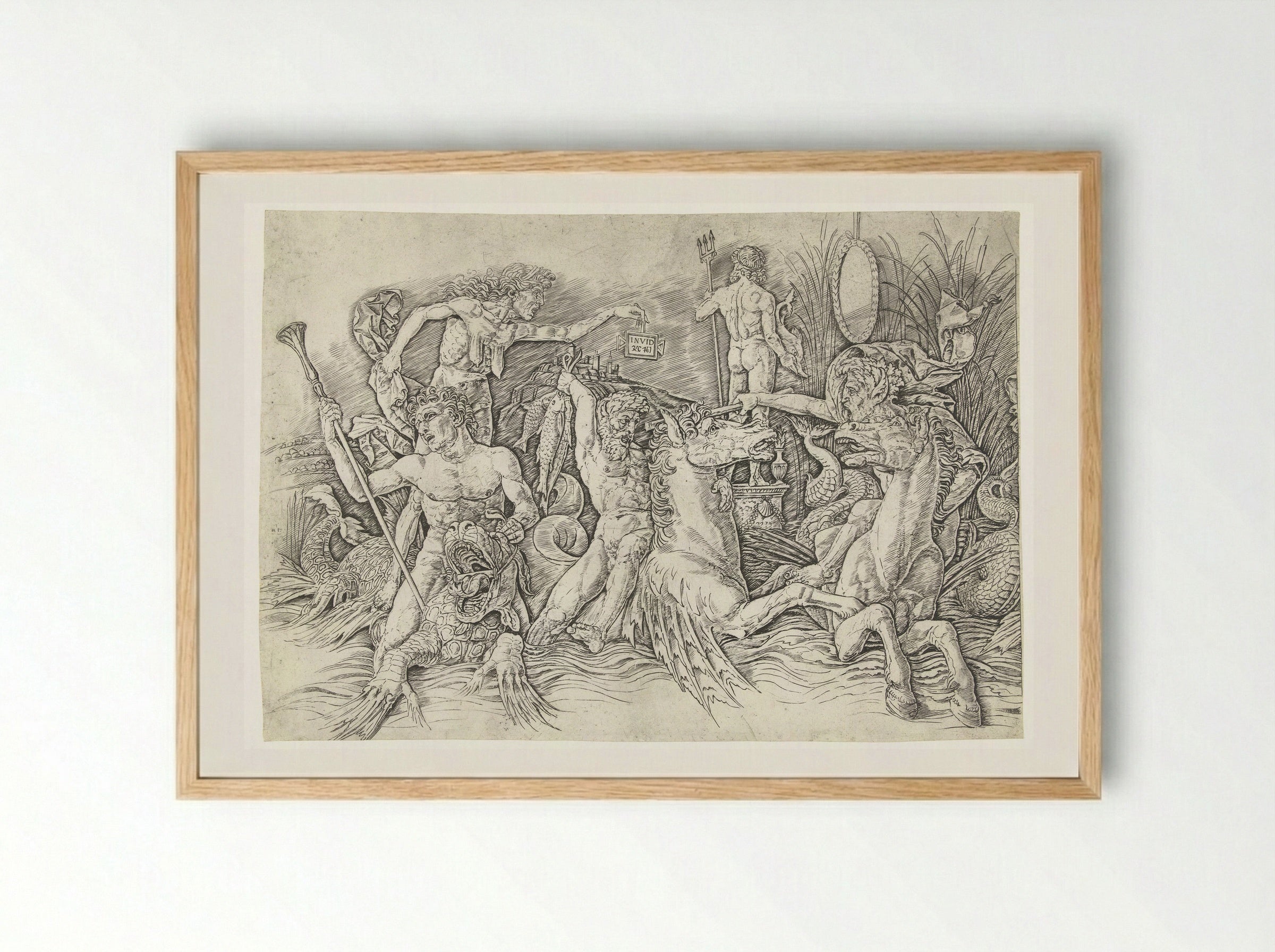 Combat of the Sea Gods - Andrea Mantegna - Framed Print Wood