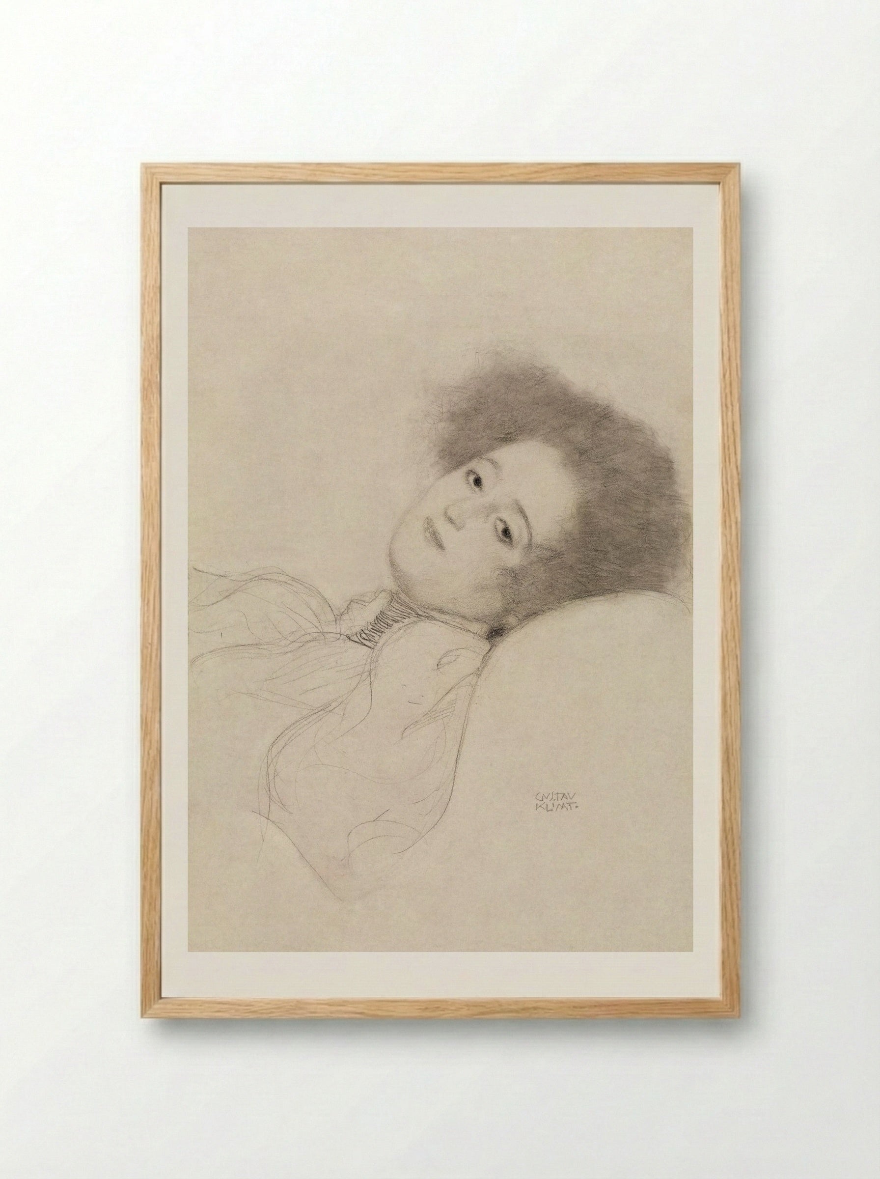 Portrait of a Young Woman Reclining - Gustav Klimt - Framed Print Wood