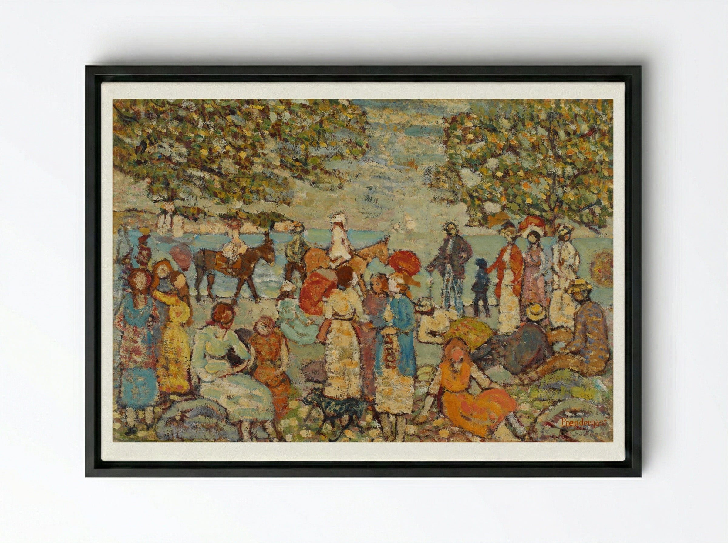 Beach Scene with Donkeys or Mules - Maurice Brazil Prendergast - Framed Canvas Black