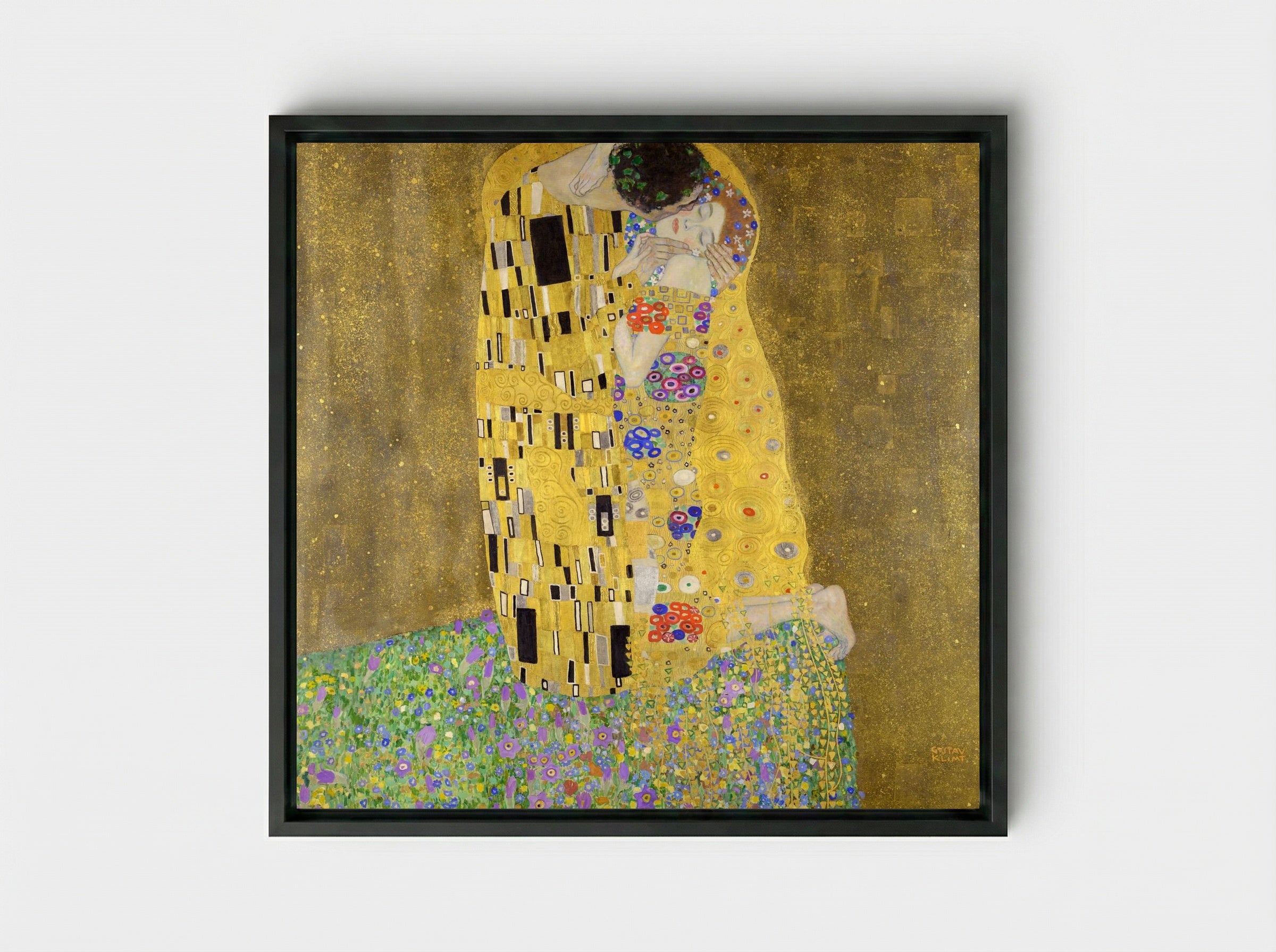 The Kiss - Gustav Klimt - Framed Canvas Black