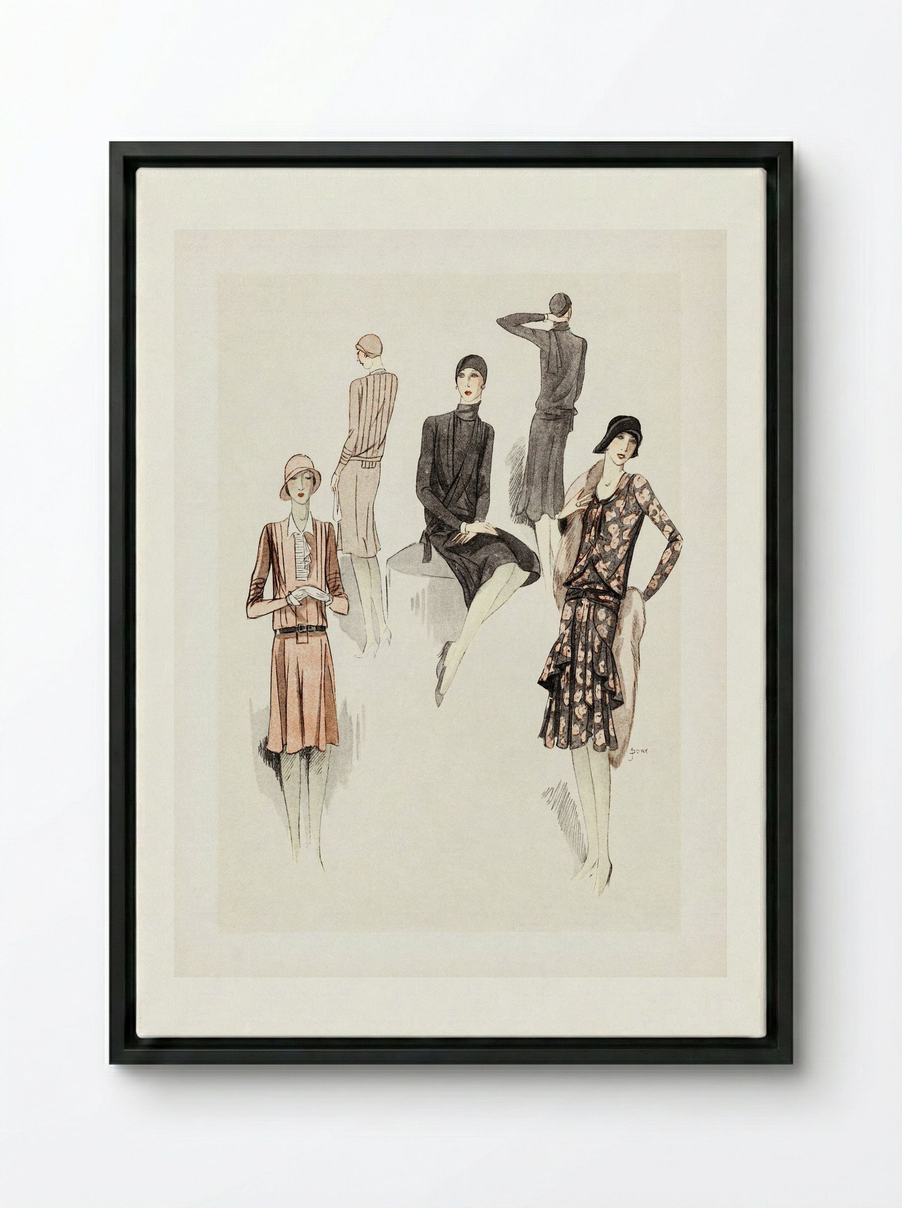 Feuillets de l'Élégance Féminine - Fine Art Print - Framed Canvas Black