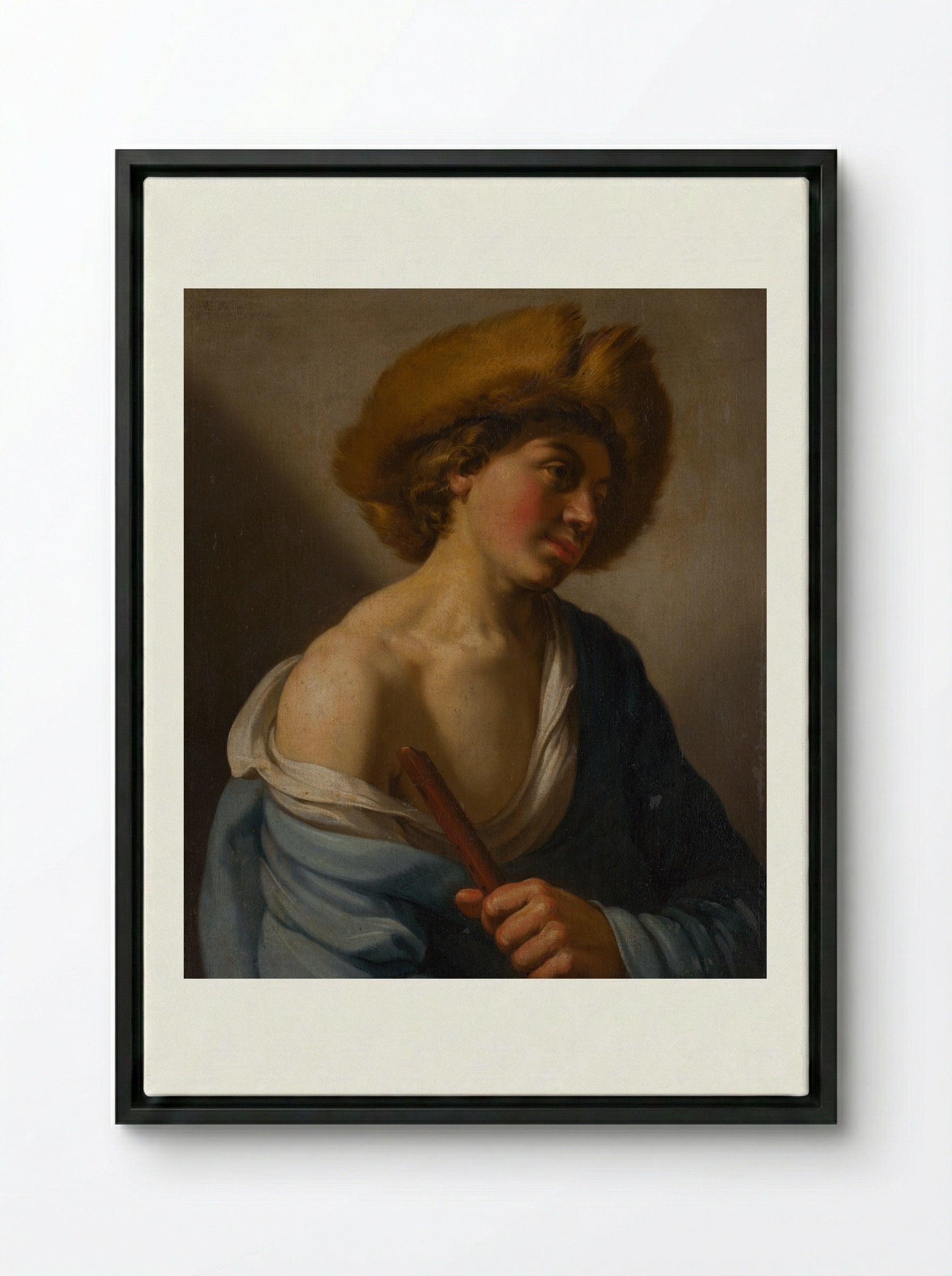 Shepherd with a Flute - Hendrick ter Brugghen - Framed Canvas Black