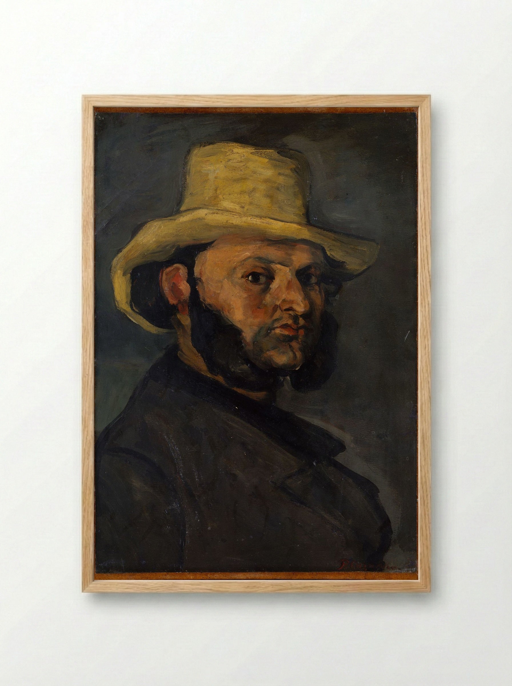 Gustave Boyer (b. 1840) in a Straw Hat - Paul Cézanne - Framed Print Wood