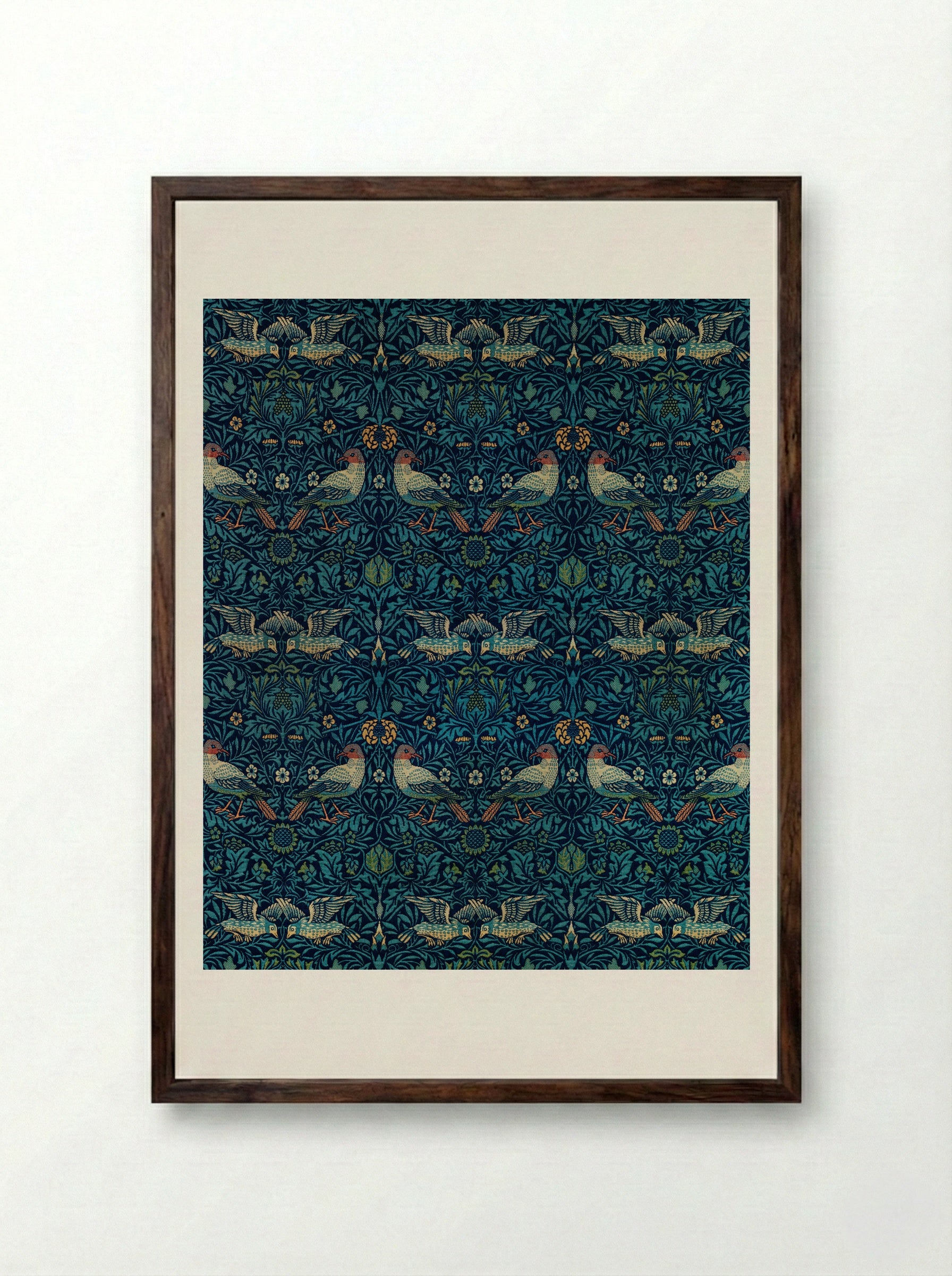 Bird and Anemone - William Morris - Framed Print Dark Wood
