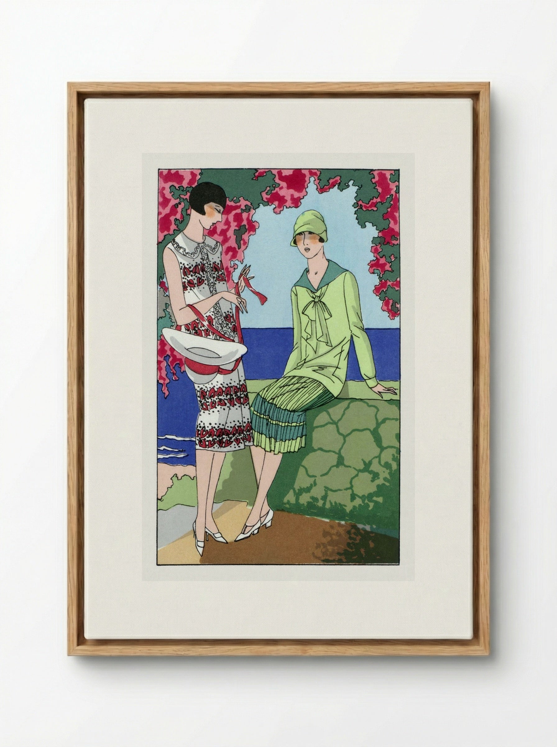 Two Women in Summer Dresses - Martial et Armand and Lucien Lelong - Framed Canvas Wood