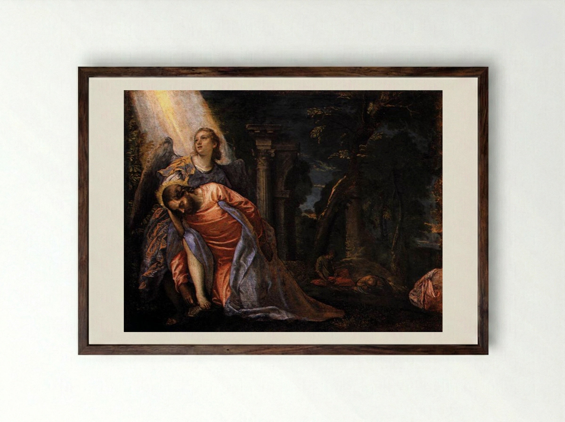 Christ in the Garden of Gethsemane - Paolo Veronese - Framed Print Dark Wood