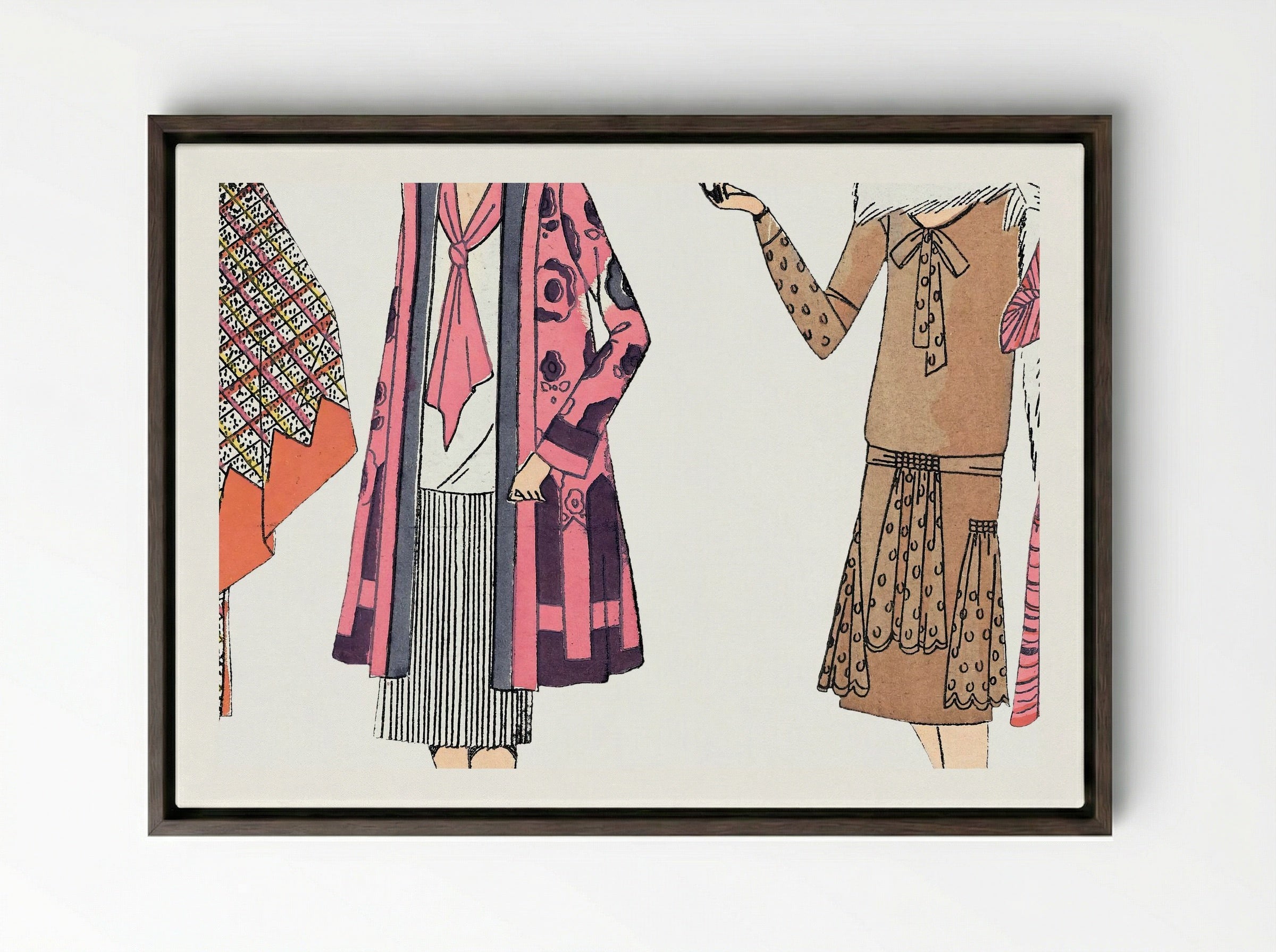 Flapper Dresses (Fashion Plate) - Fine Art Print - Framed Canvas Dark Wood