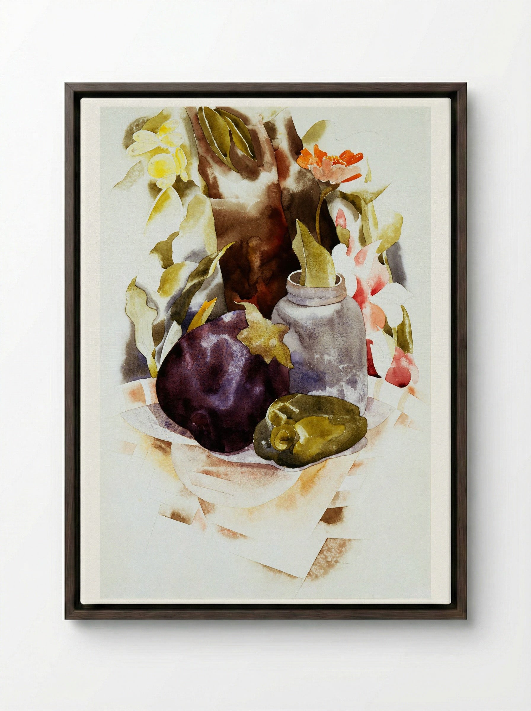 Eggplant and Green Pepper - Charles Demuth - Framed Canvas Dark Wood