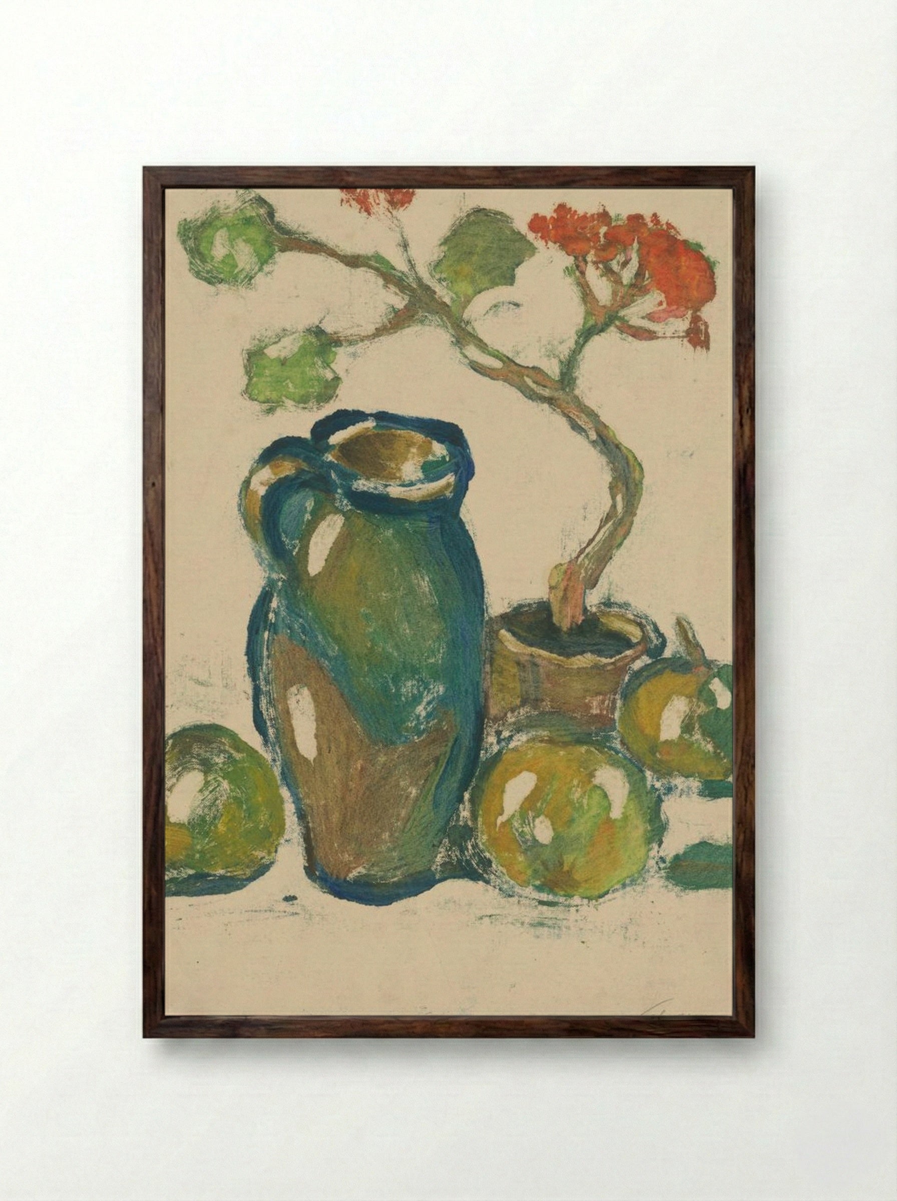 Still Life with Pitcher and Fruit - Zolo Palugyay - Framed Print Dark Wood