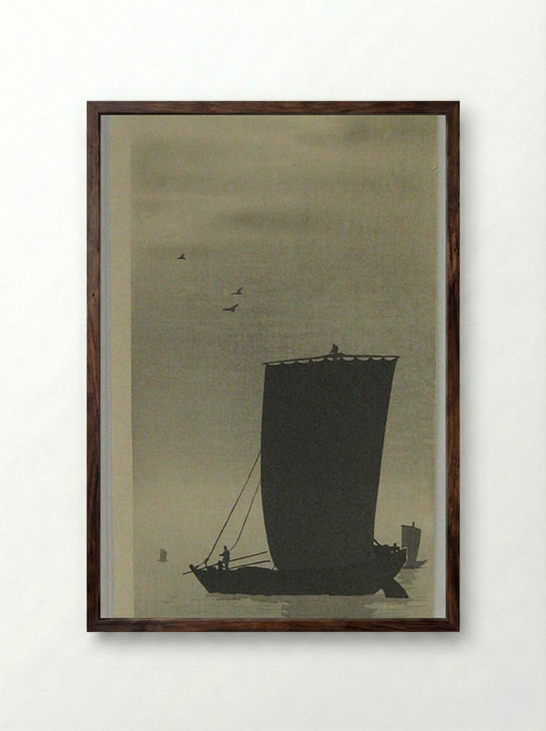 Fishing Boats at Sea - Fine Art Print - Framed Print Dark Wood