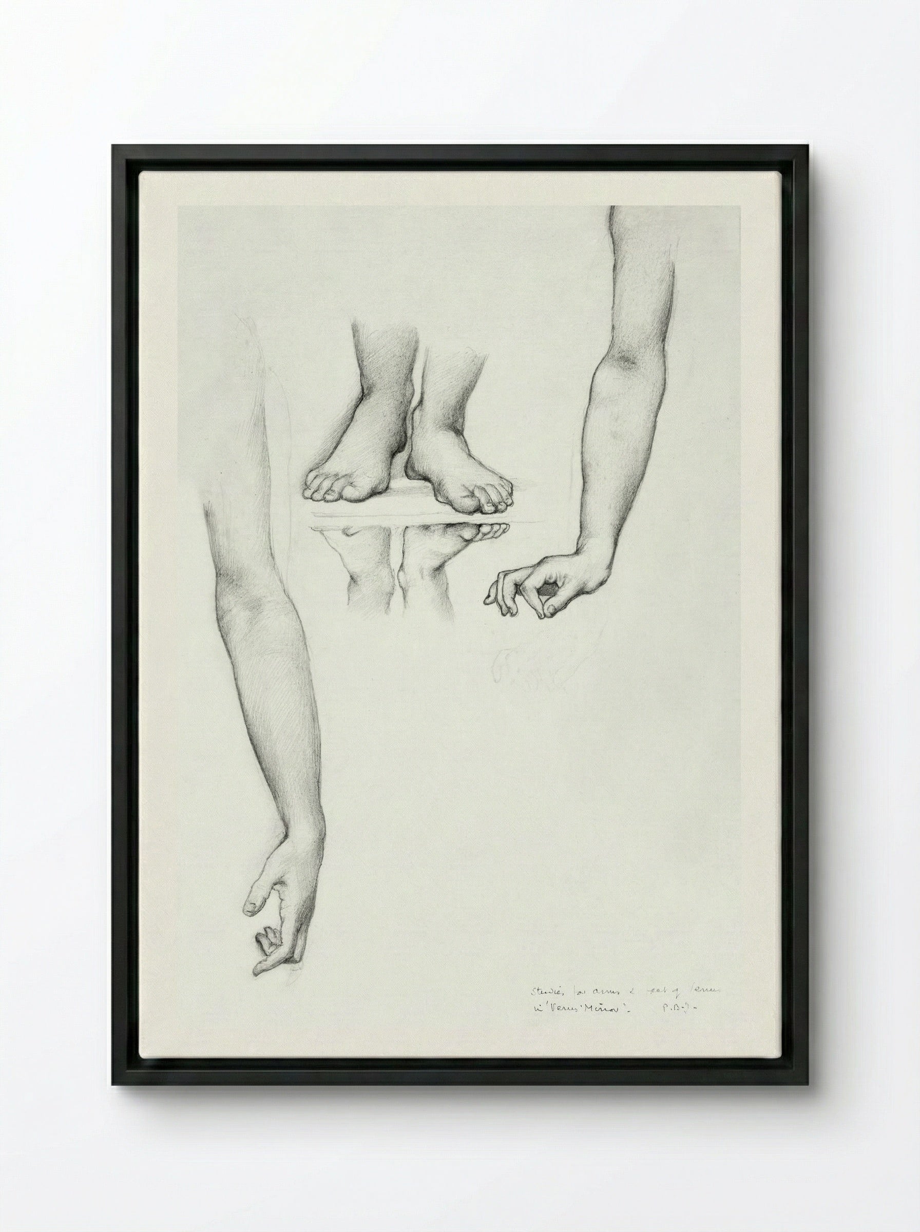 Study for 'The Mirror of Venus' (Arms and Feet) - Edward Burne-Jones - Framed Canvas Black