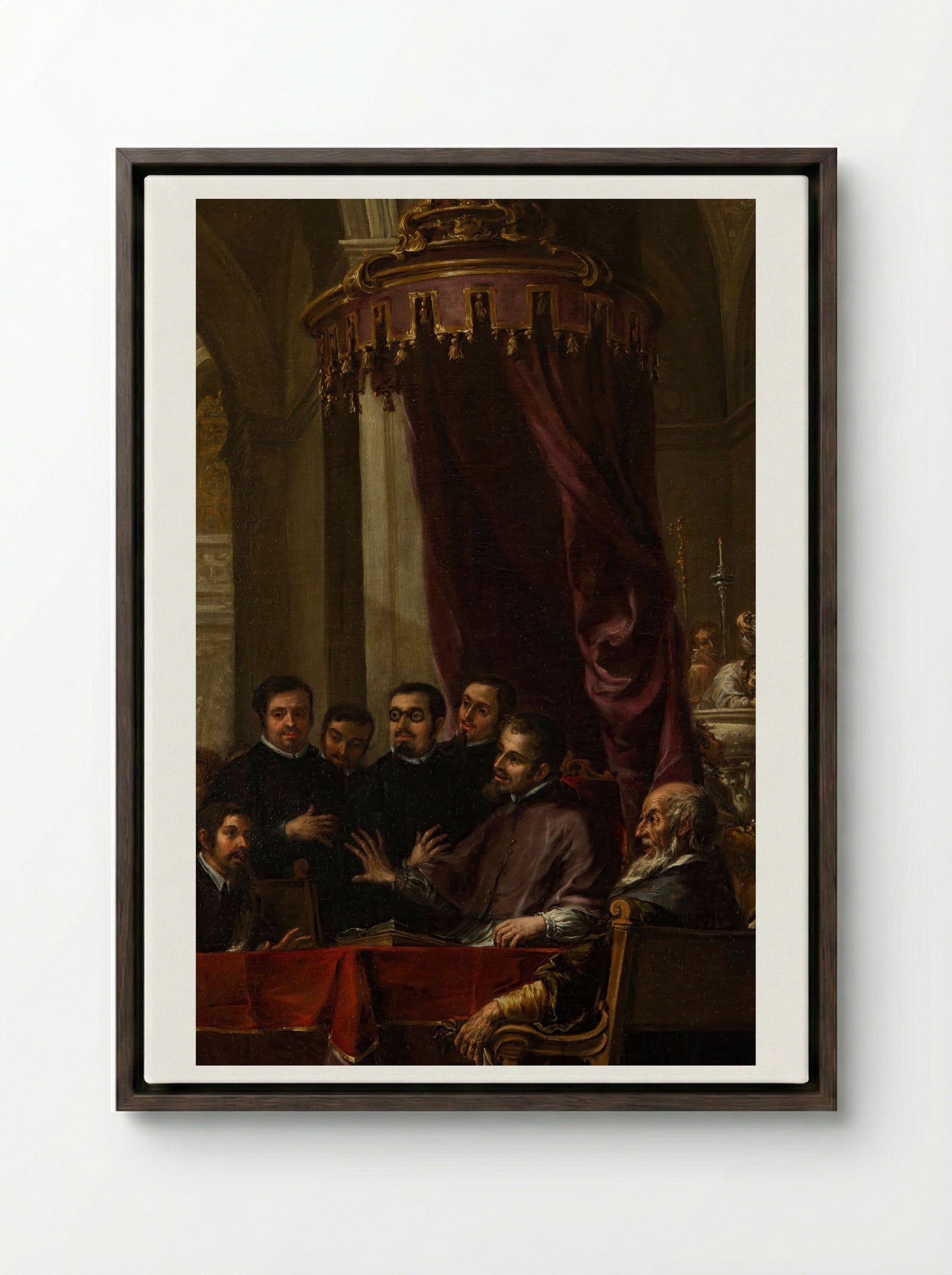 The Conversion and Baptism of St. Augustine by St. Ambrose - Juan de Pareja - Framed Canvas Dark Wood