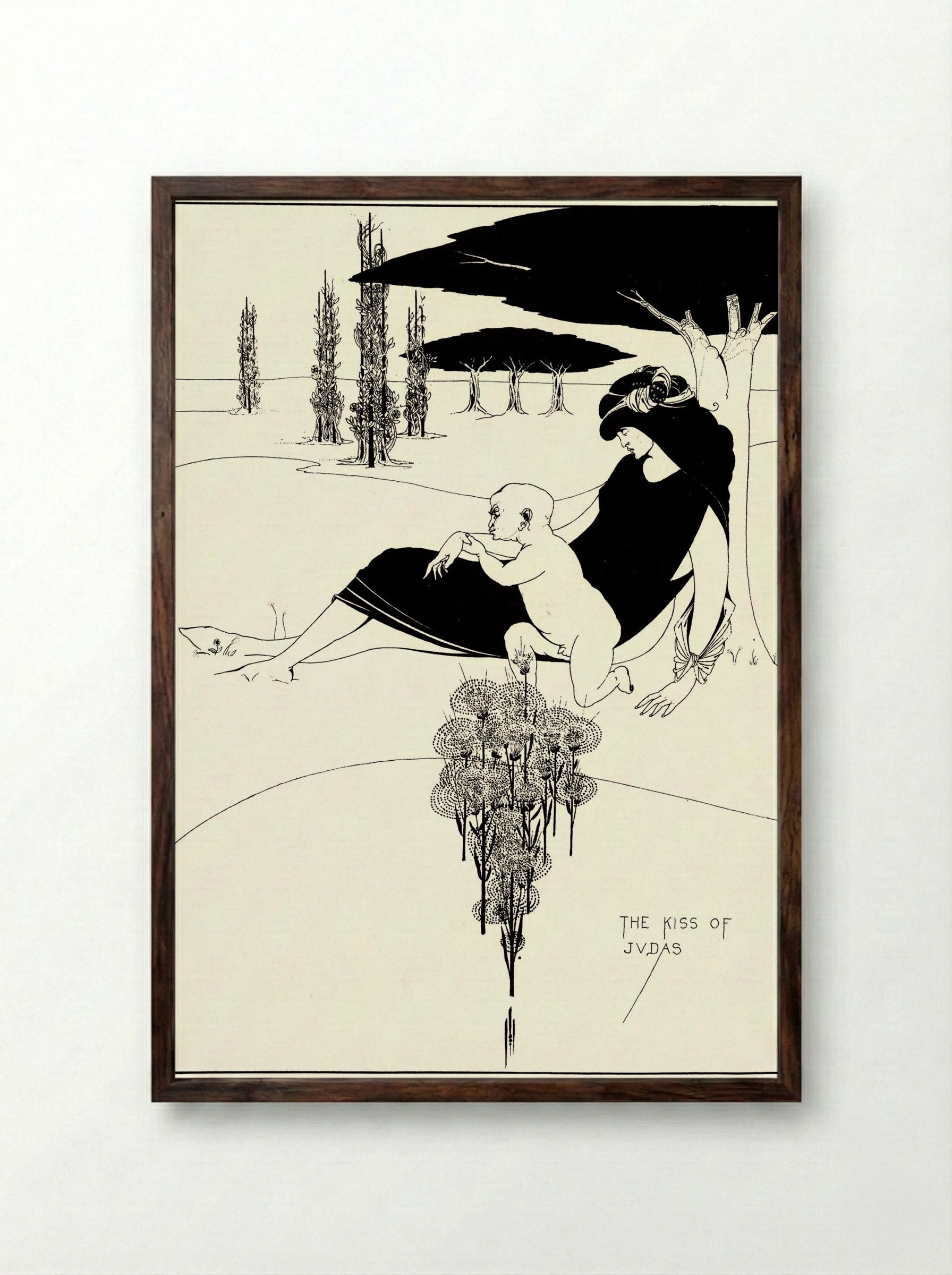 The Kiss of Judas - Aubrey Beardsley - Framed Print Dark Wood