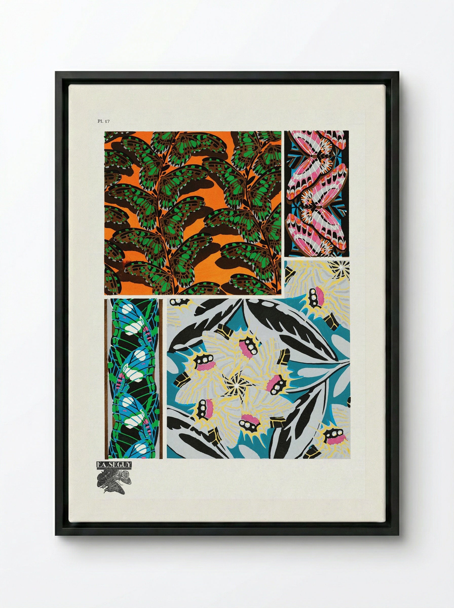 Butterflies Pattern Plate 17 - Émile-Allain Séguy - Framed Canvas Black