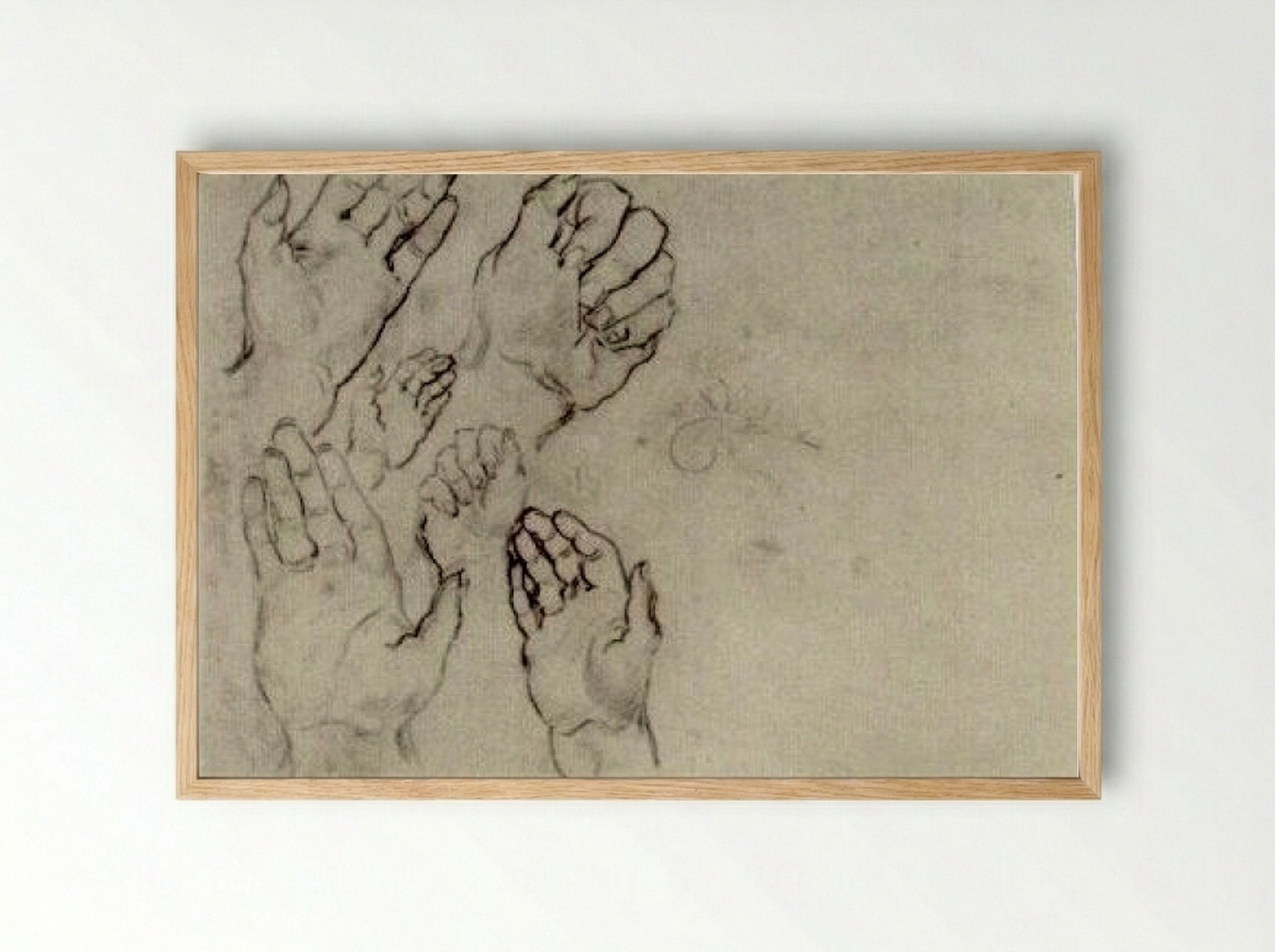 Study of Hands (Anatomical Sketch) - Fine Art Print - Framed Print Wood