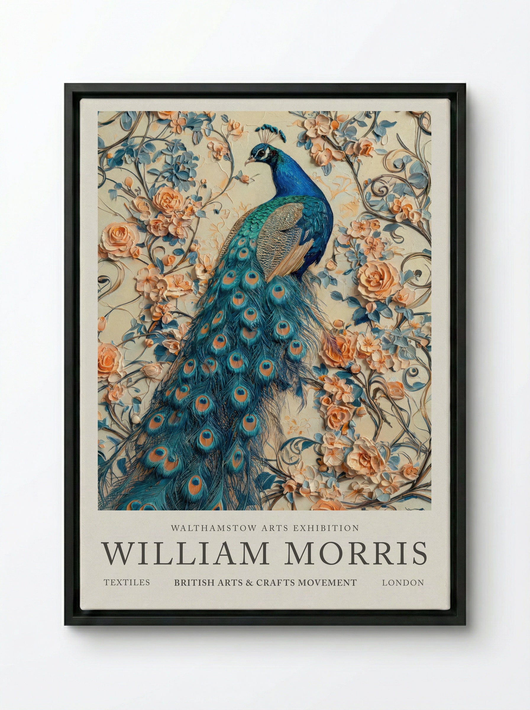 Peacock Splendor - William Morris - Framed Canvas Black