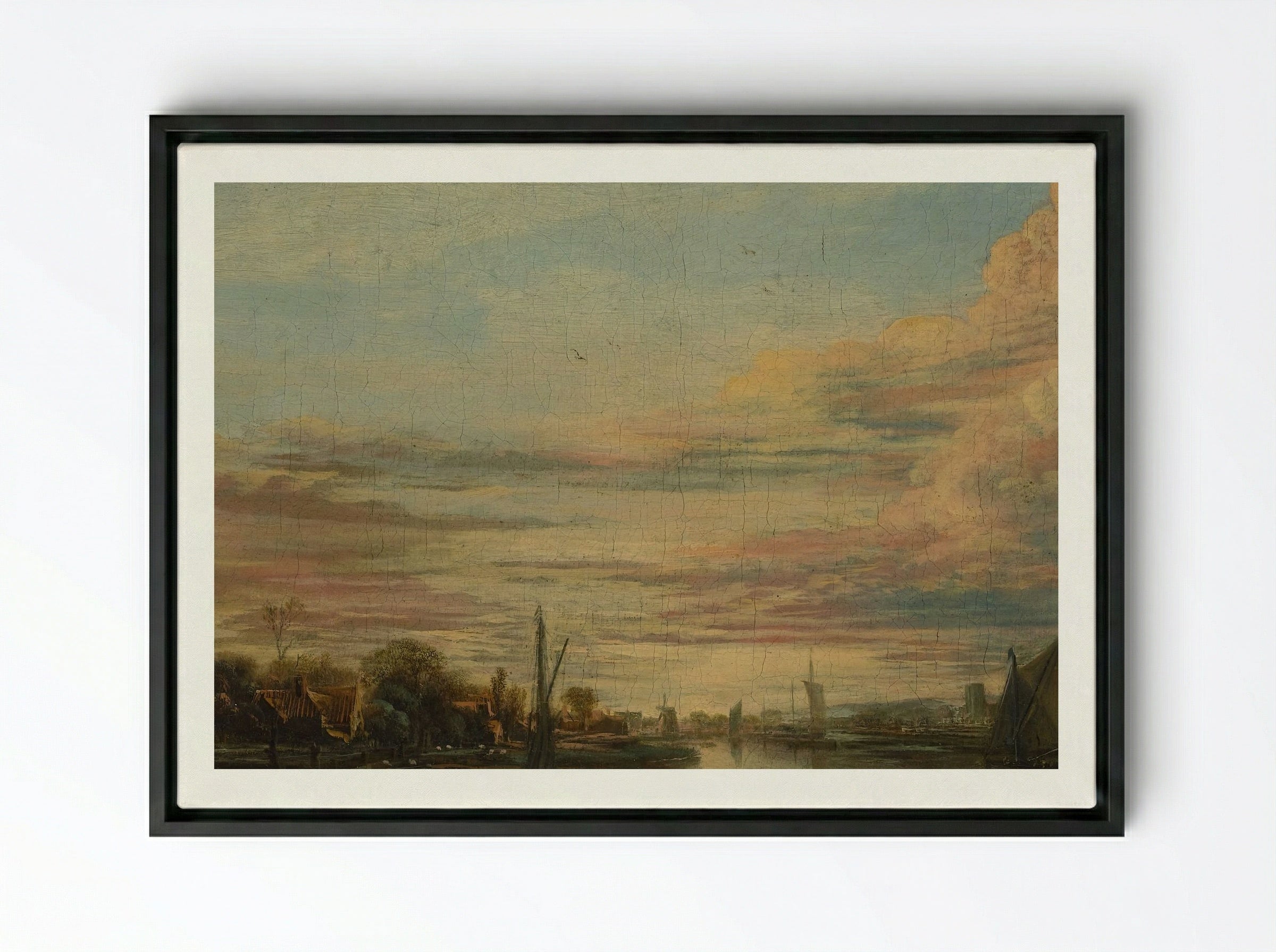 Landscape at Sunset - Aert van der Neer - Framed Canvas Black