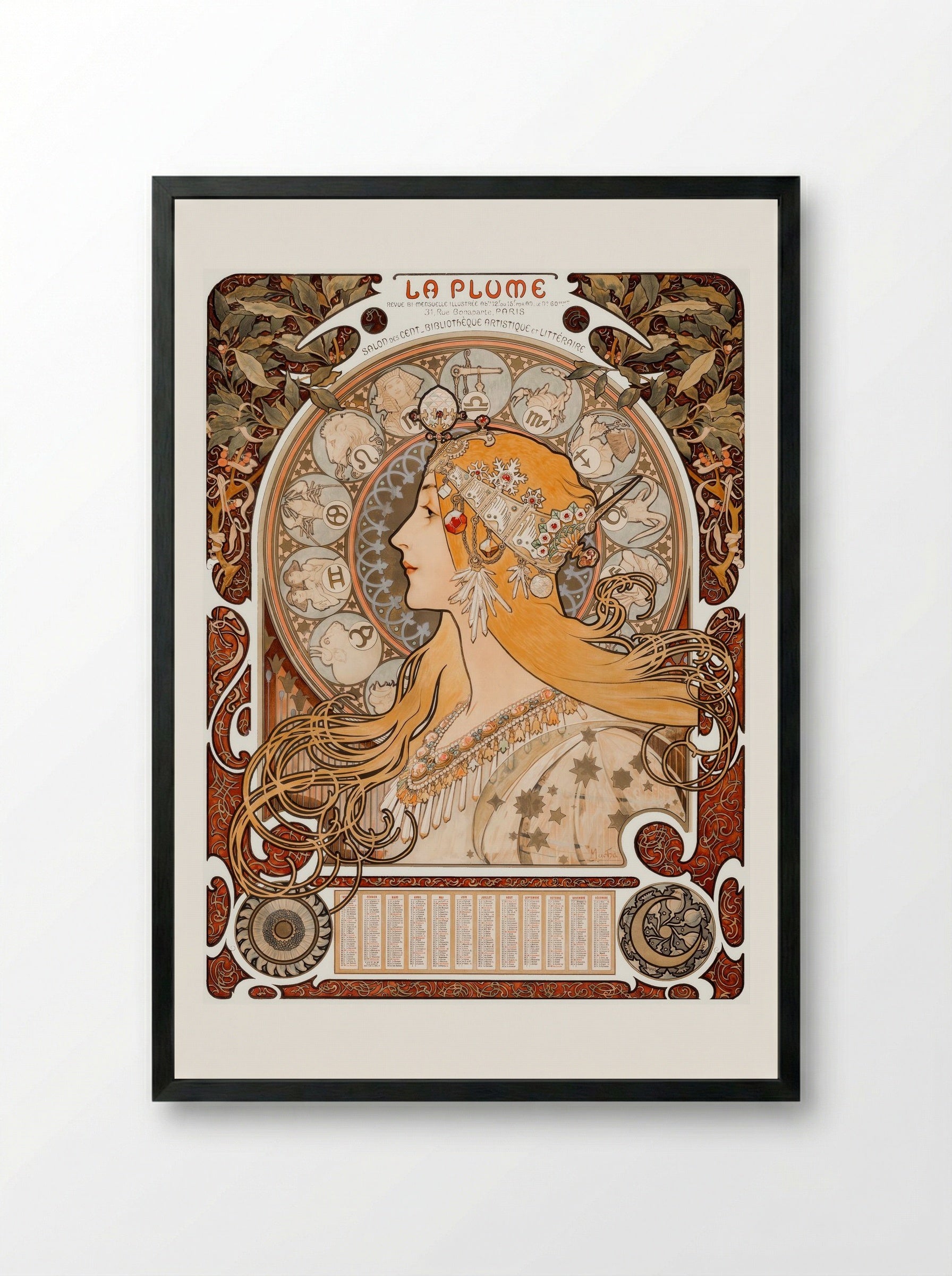 Zodiaque (La Plume) - Alphonse Mucha - Framed Print Black