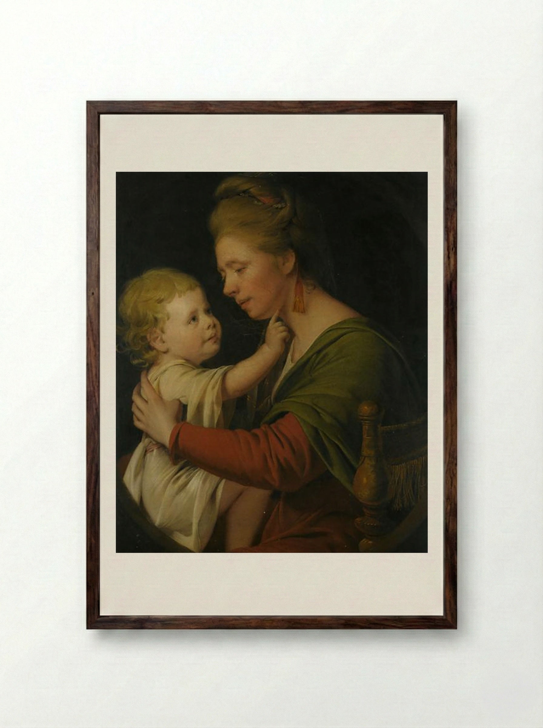 Portrait of Jane Darwin and her son William Brown Darwin - Joseph Wright - Framed Print Dark Wood