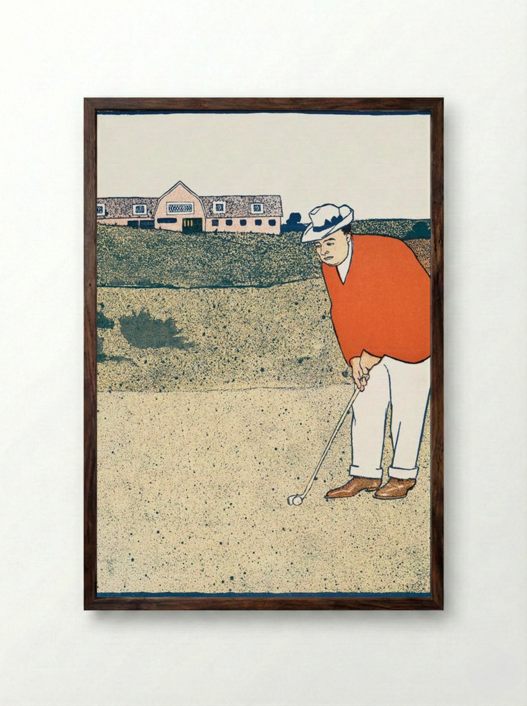 Man Playing Golf - Edward Penfield - Framed Print Dark Wood