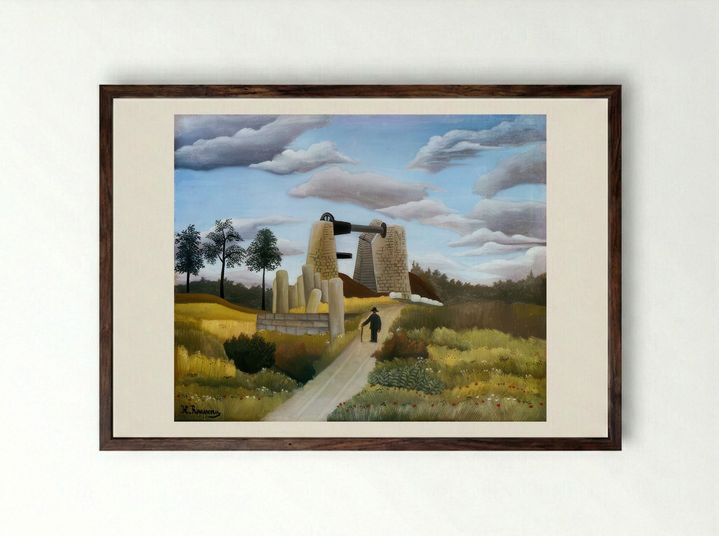 The Quarry by Henri Rousseau – Naïve Art Industrial Landscape Print - Framed Print Dark Wood