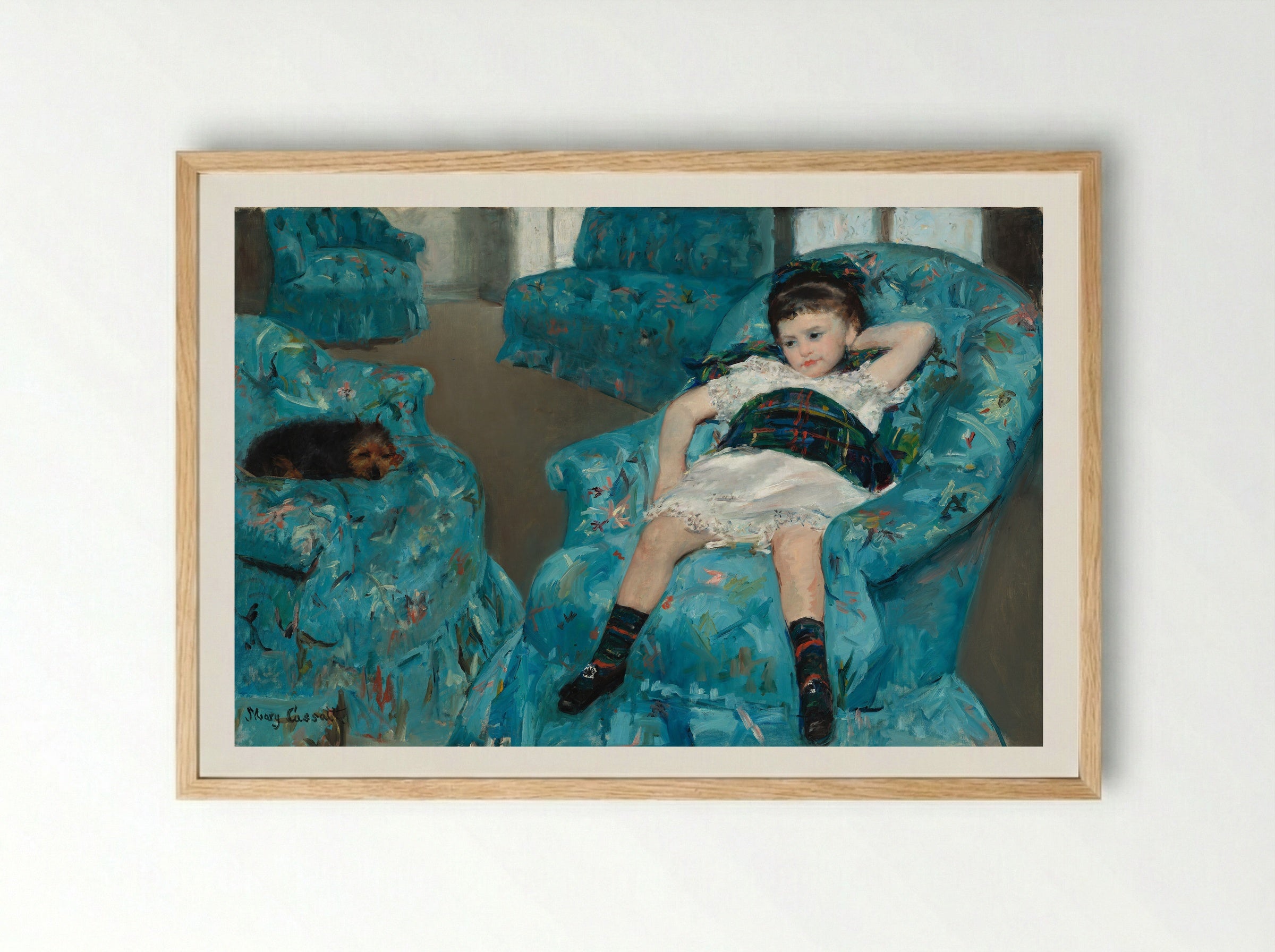 Little Girl in a Blue Armchair - Mary Cassatt - Framed Print Wood