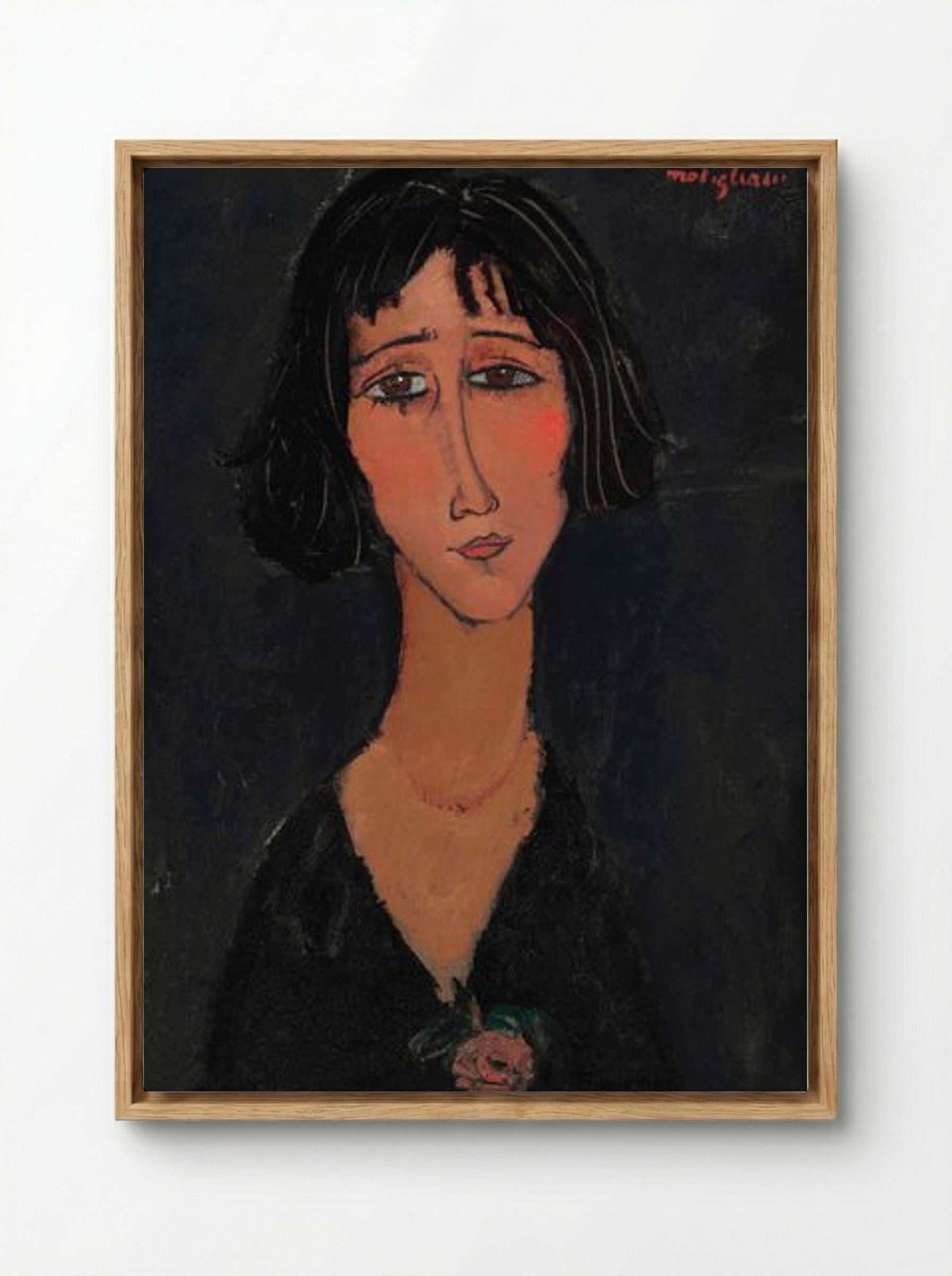 Jeune femme à la rose (Margherita) - Amedeo Modigliani - Framed Canvas Wood