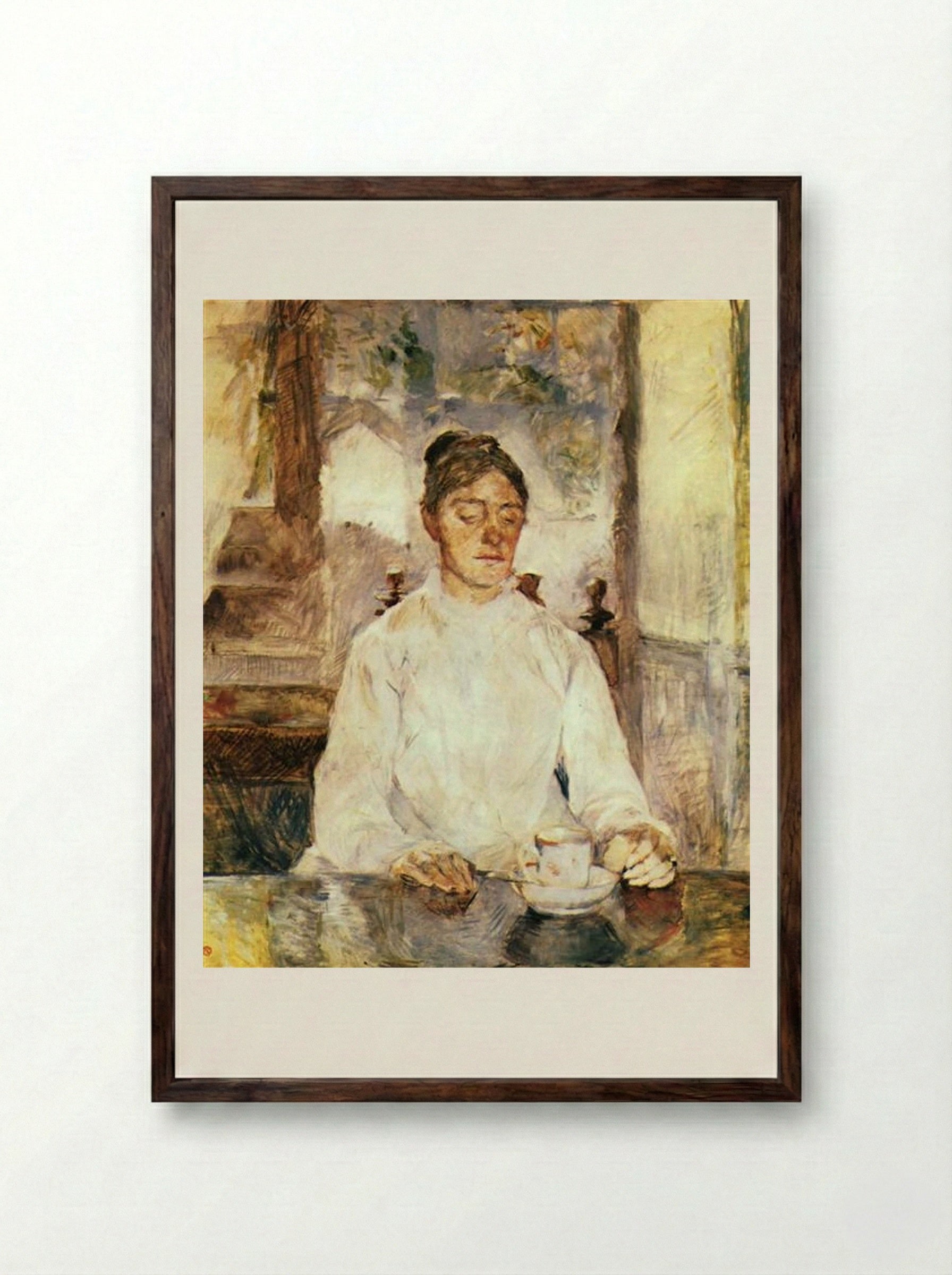 The Artist's Mother, Countess Adèle de Toulouse-Lautrec, at Breakfast - Henri de Toulouse-Lautrec - Framed Print Dark Wood