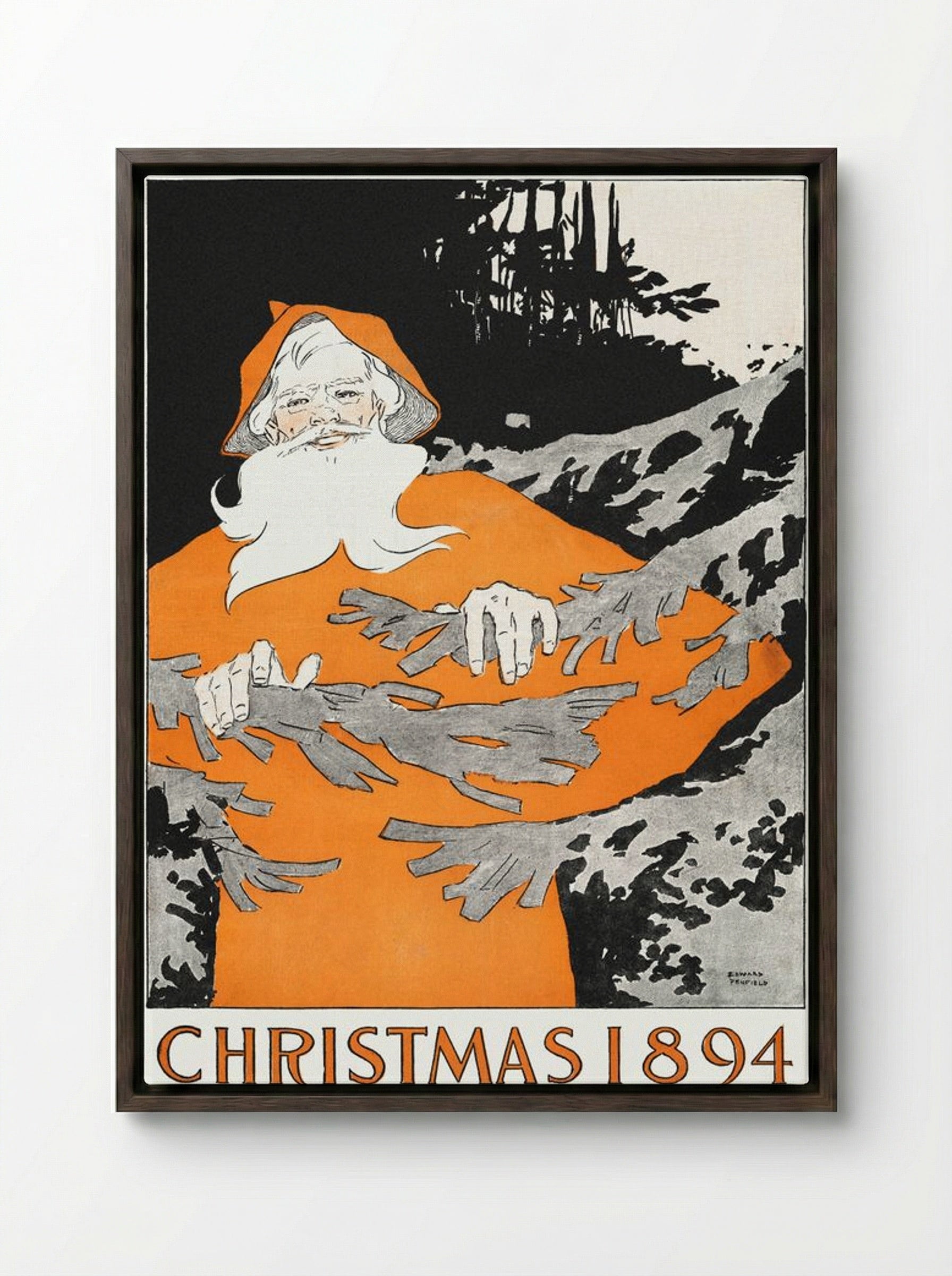 Christmas 1894 - Edward Penfield - Framed Canvas Dark Wood