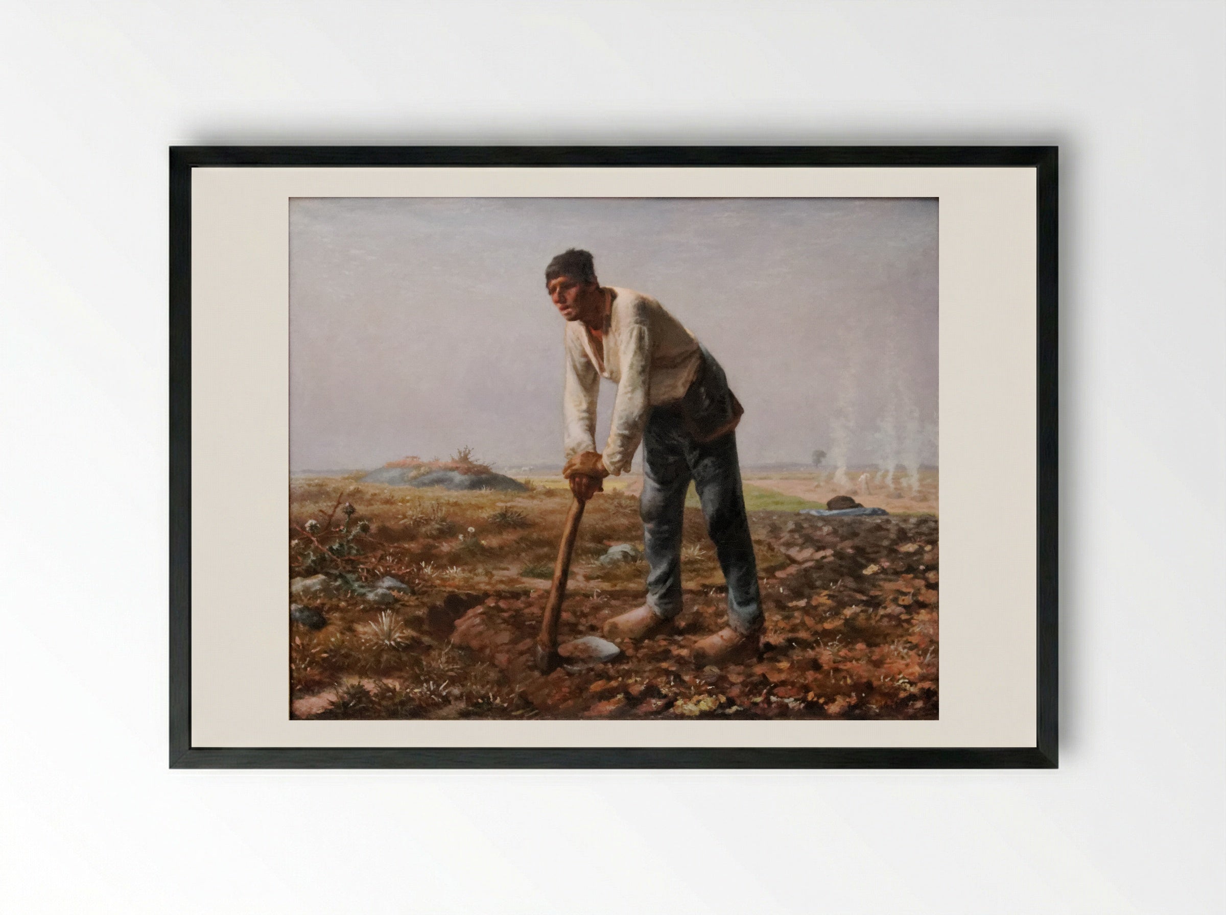 The Man with the Hoe - Jean-François Millet - Framed Print Black