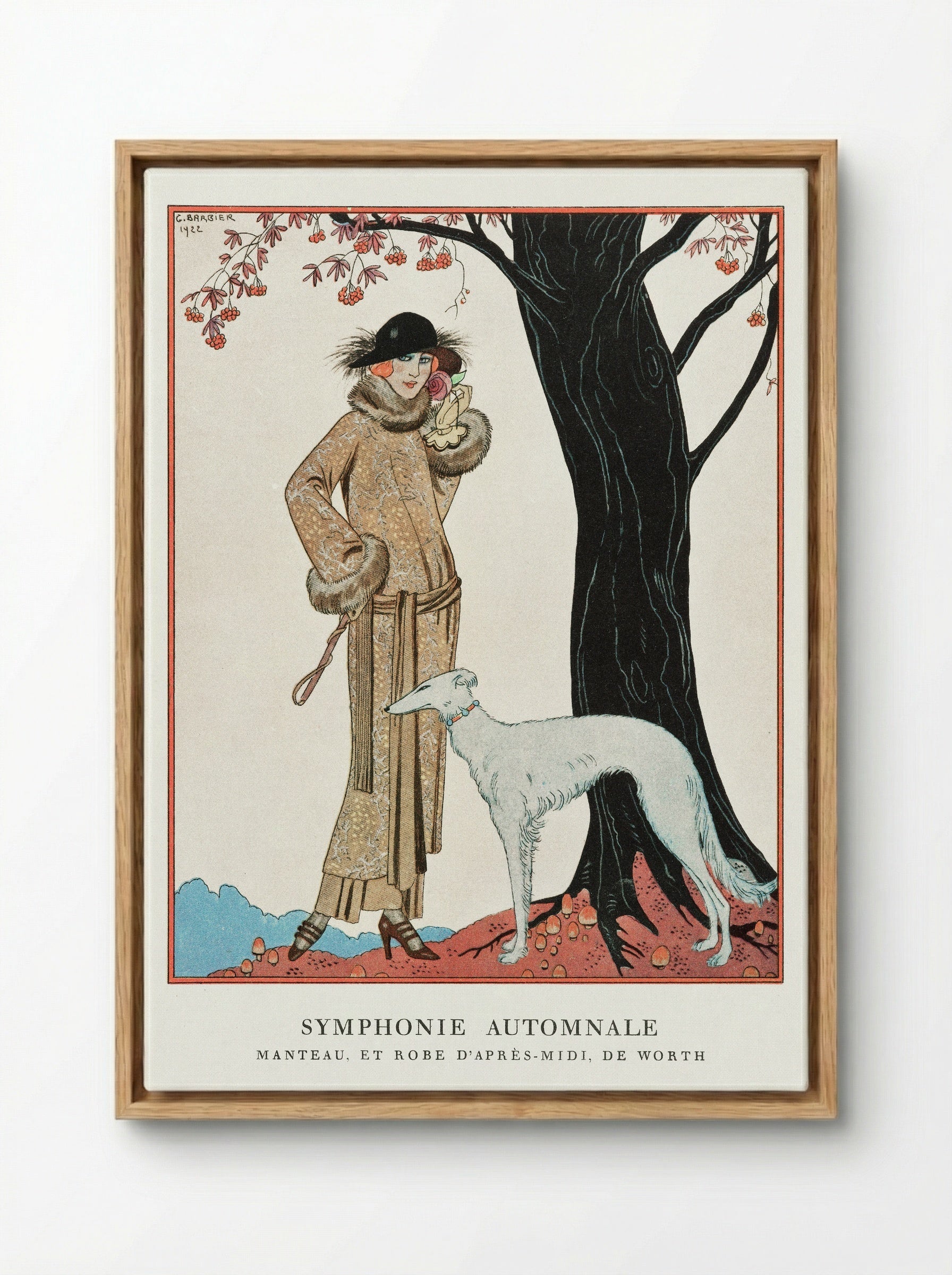 Autumn Symphony: Mantle and Afternoon Dress - George Barbier - Framed Canvas Wood