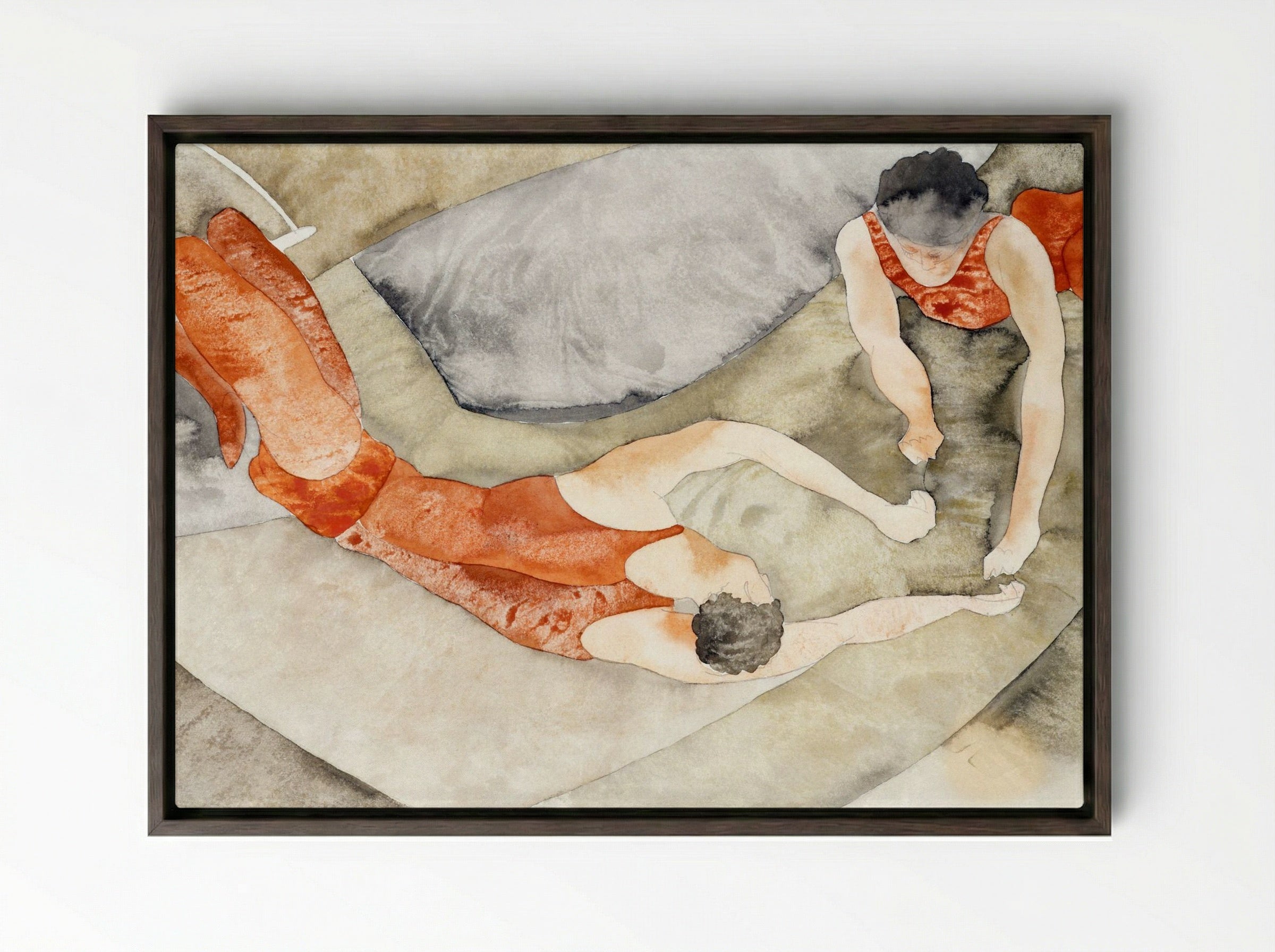 Two Trapeze Performers in Red - Charles Demuth - Framed Canvas Dark Wood