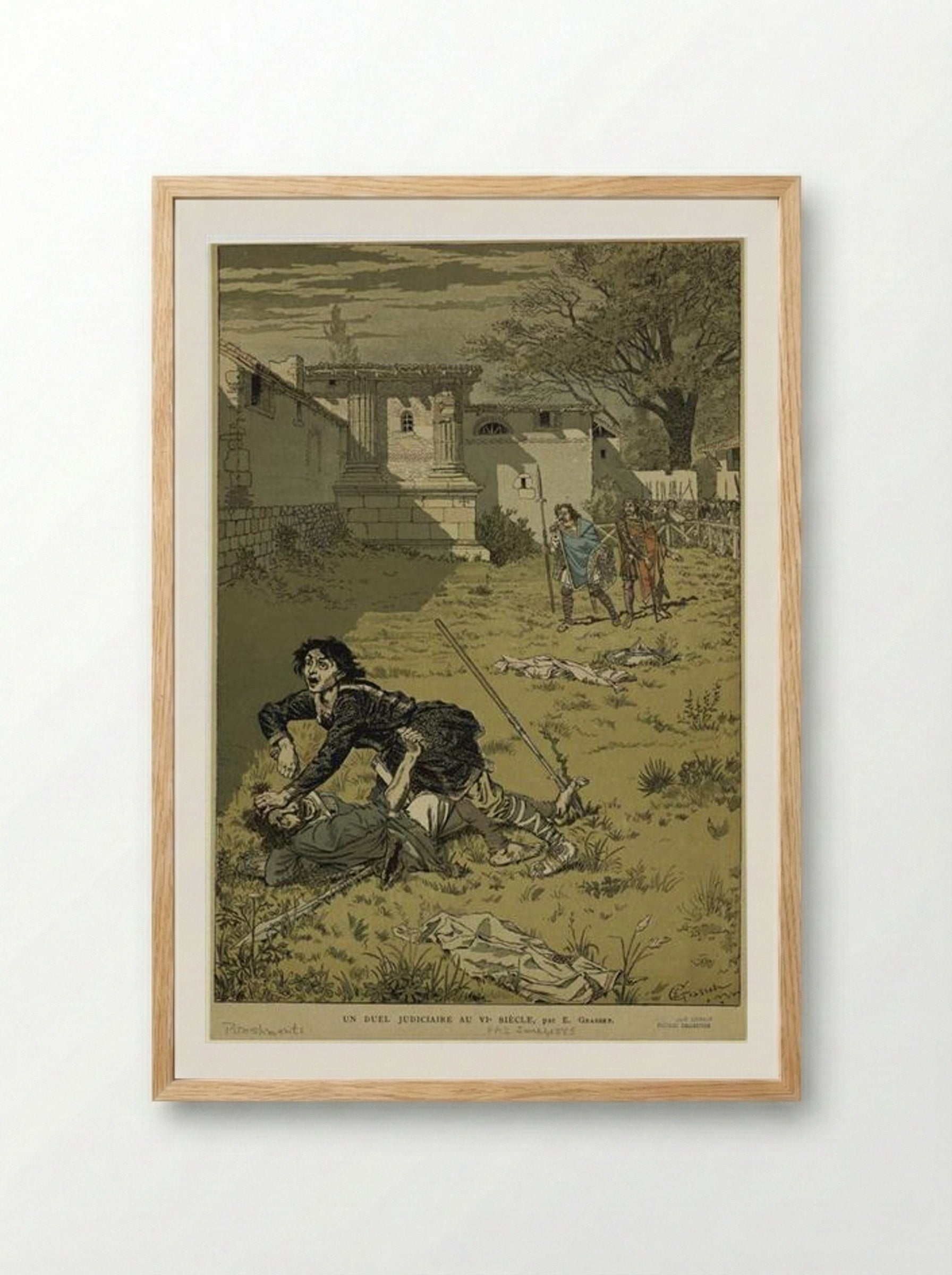 Un duel judiciaire au VIe siècle - Eugène Grasset - Framed Print Wood