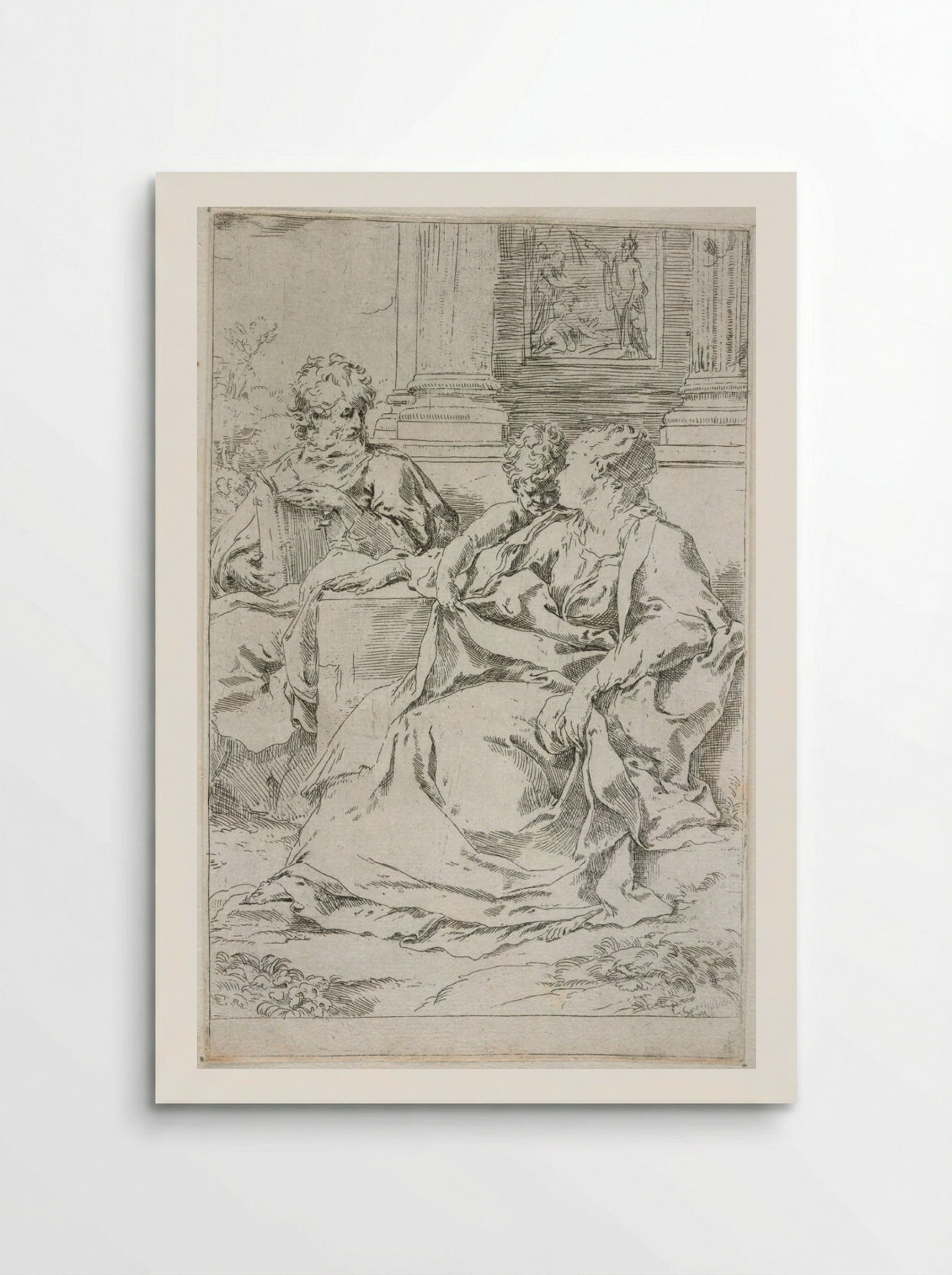 The Holy Family with Scriptural Scene in Background - Guido Reni - Poster