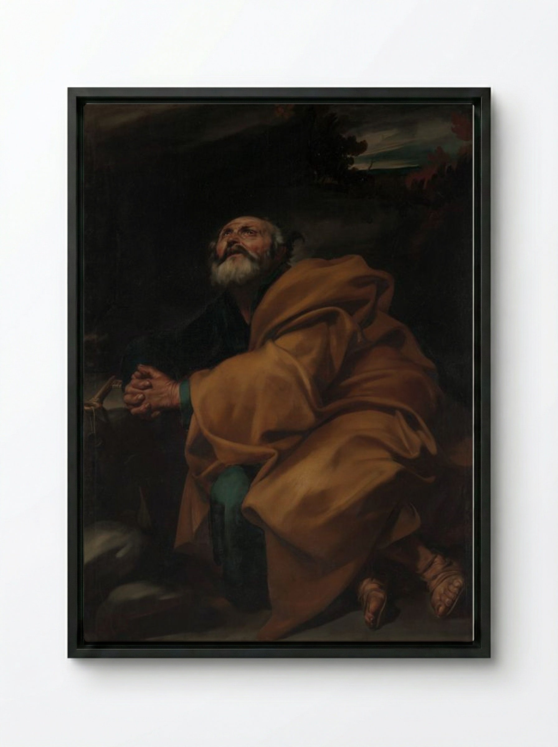 The Tears of Saint Peter - Jusepe de Ribera - Framed Canvas Black